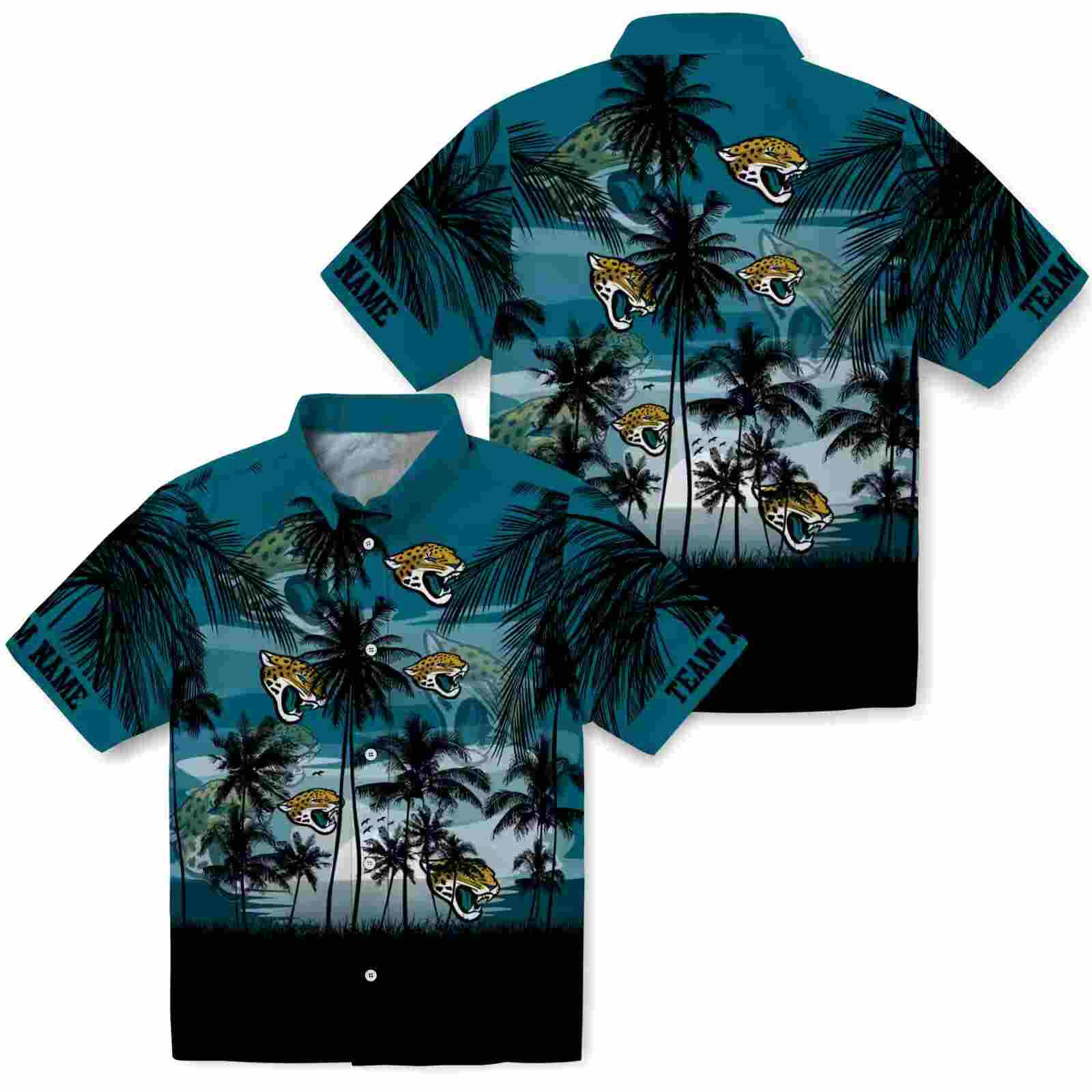 custom jacksonville jaguars sunset scene teal black hawaiian shirt high quality