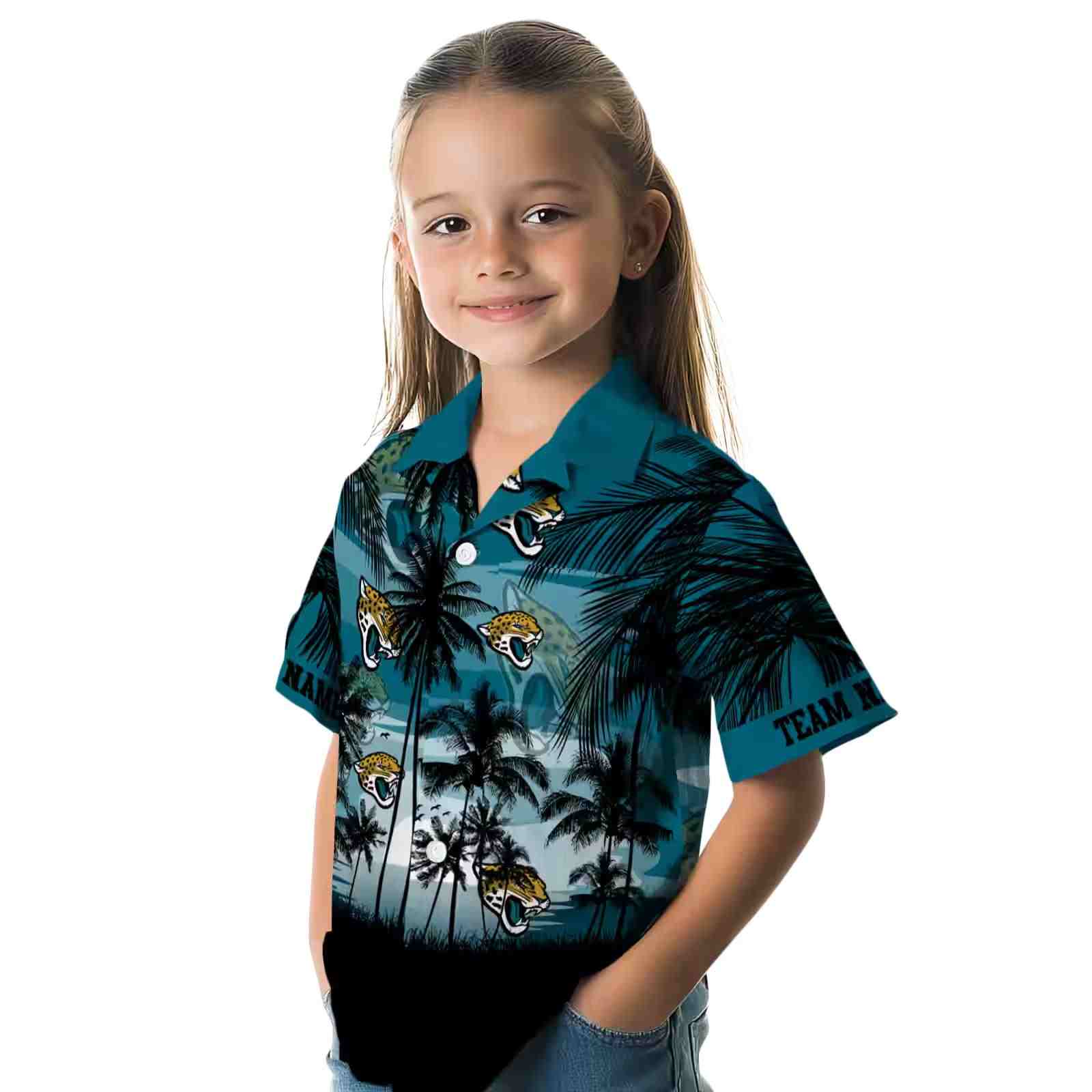 custom jacksonville jaguars sunset scene teal black hawaiian shirt premium grade