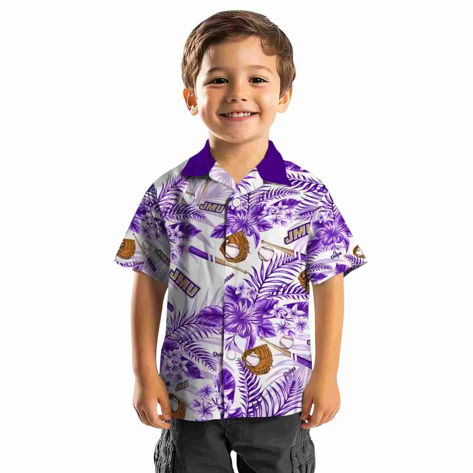 custom james madison dukes floral baseball purple white hawaiian shirt top rated