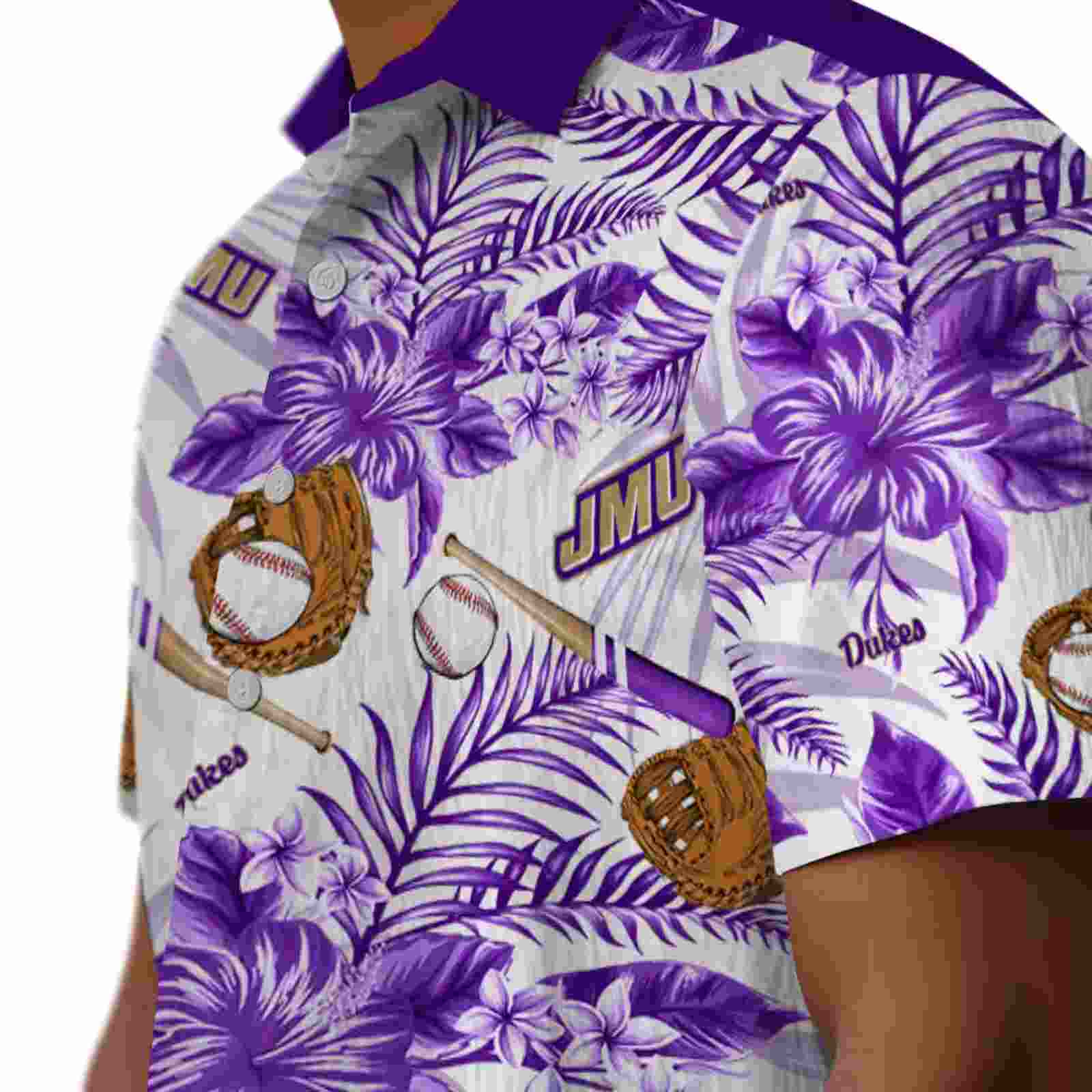 custom james madison dukes floral baseball purple white hawaiian shirt trendy