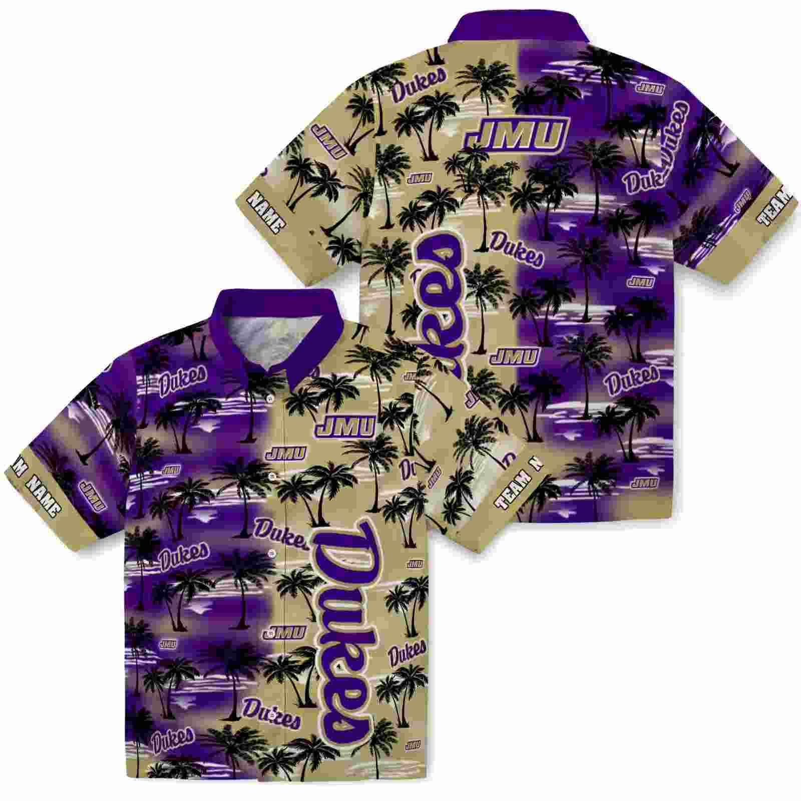 custom james madison dukes palm silhouettes purple hawaiian shirt high quality