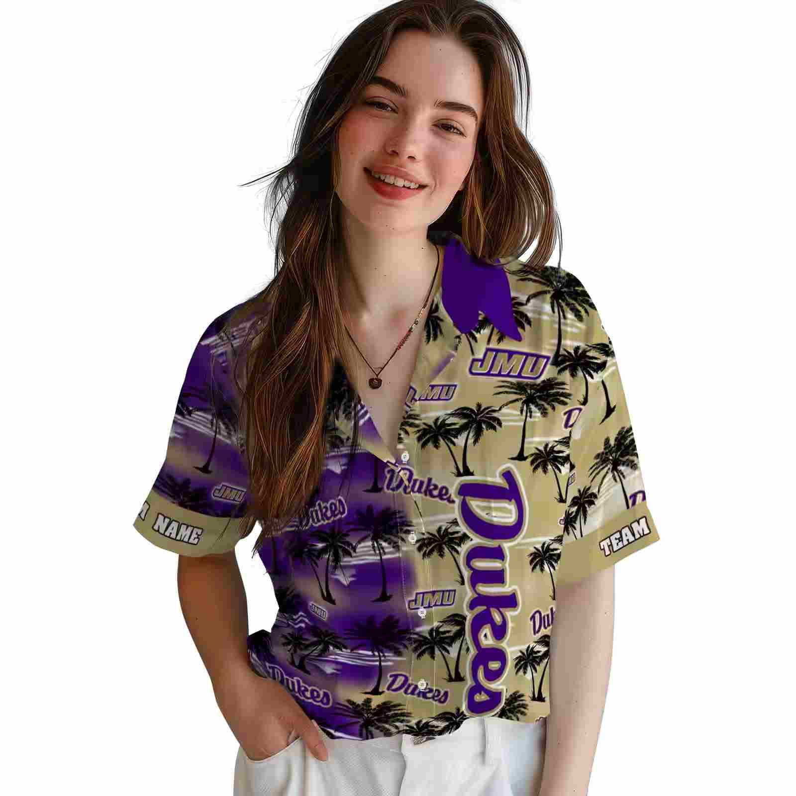 custom james madison dukes palm silhouettes purple hawaiian shirt latest model