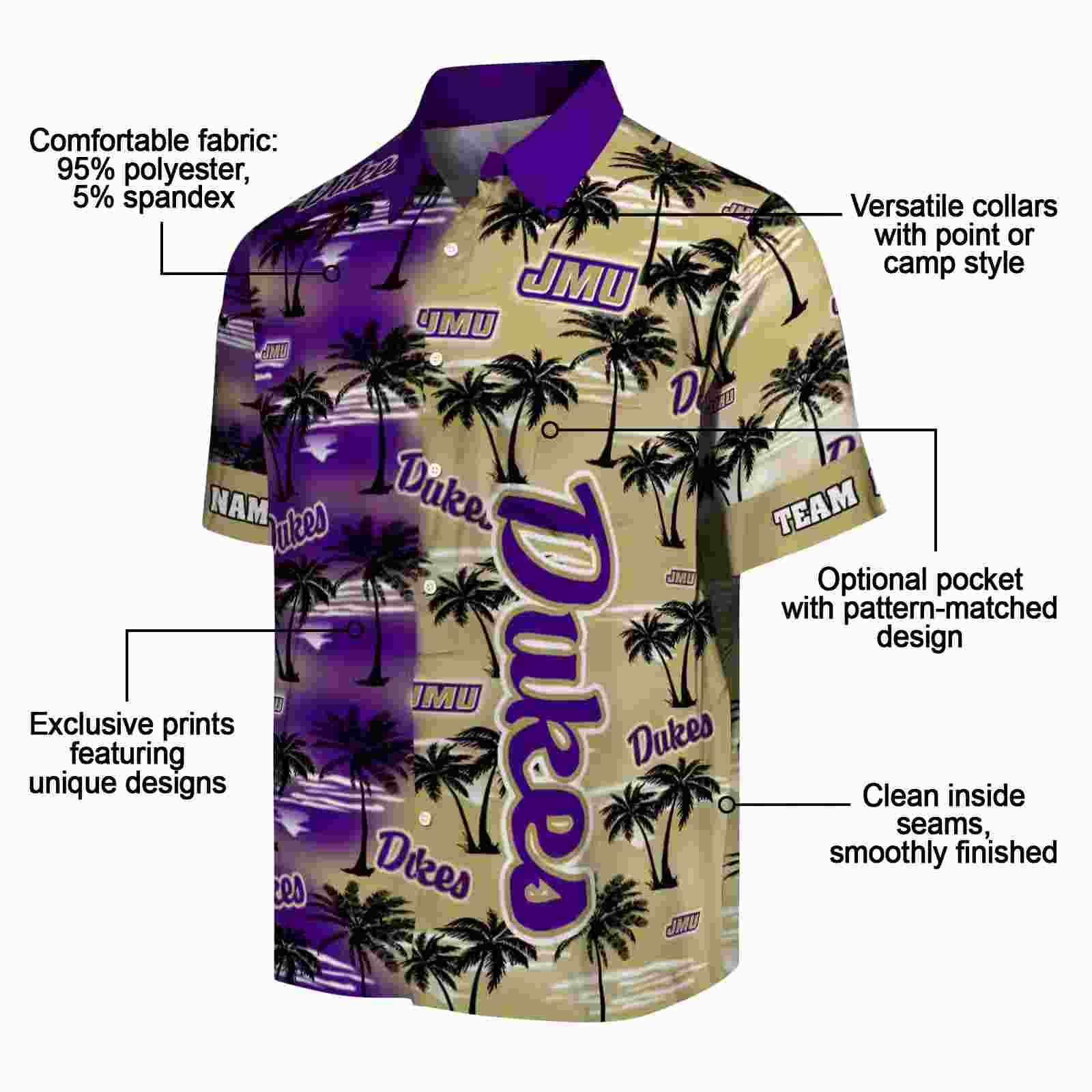 custom james madison dukes palm silhouettes purple hawaiian shirt new arrival