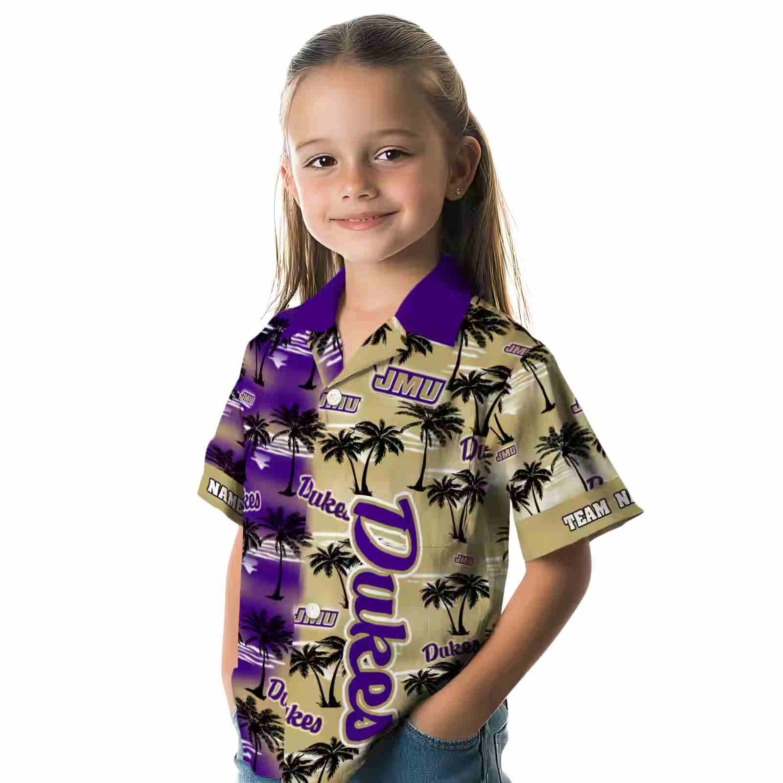 custom james madison dukes palm silhouettes purple hawaiian shirt premium grade