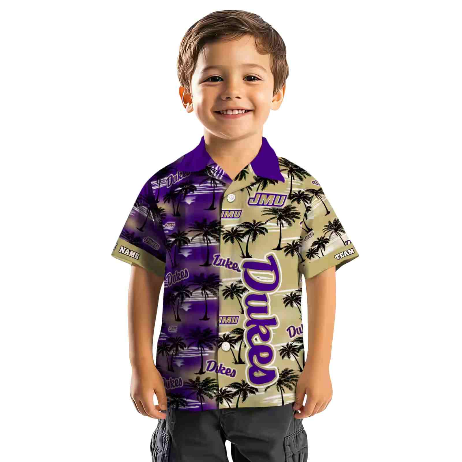 custom james madison dukes palm silhouettes purple hawaiian shirt top rated