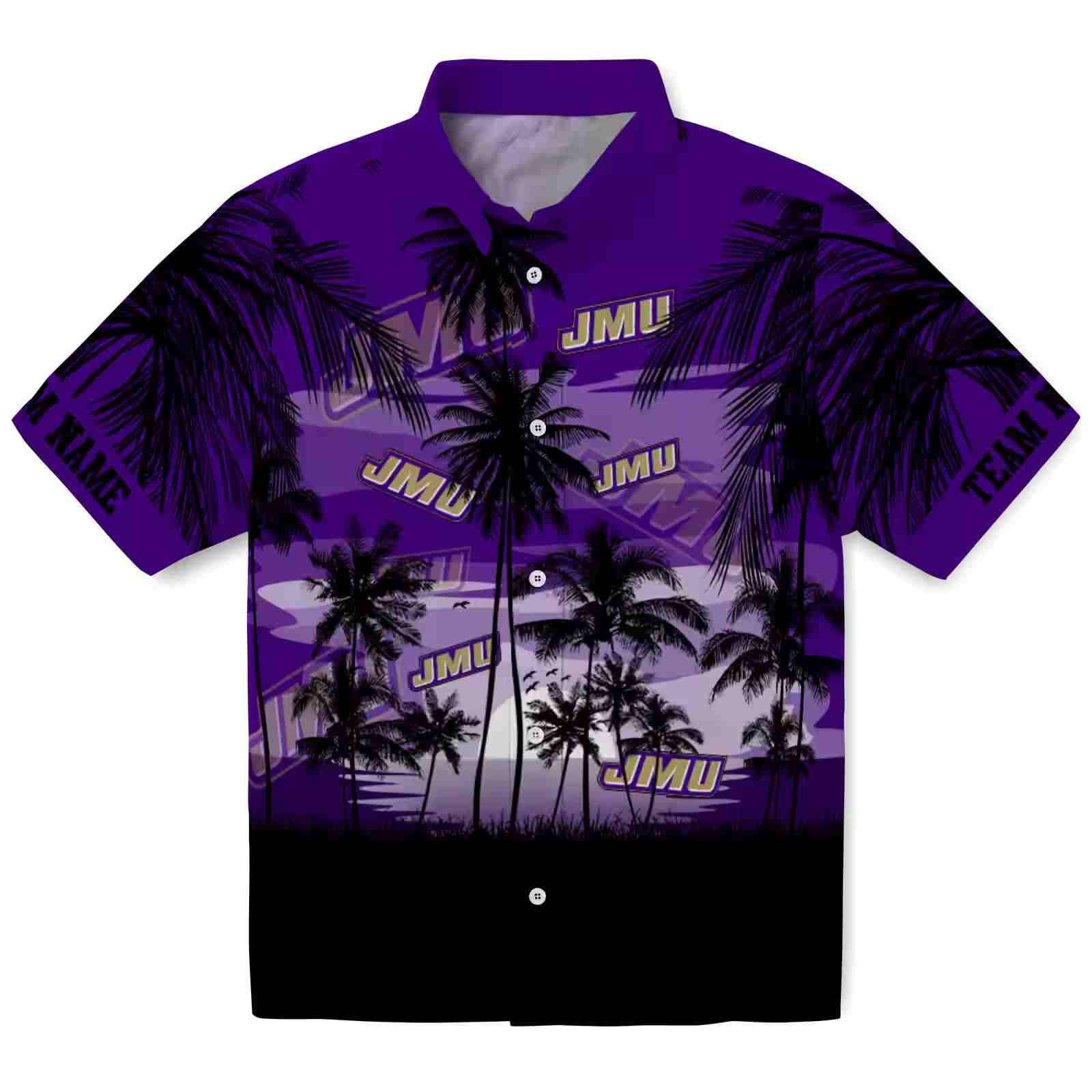 Custom James Madison Dukes Sunset Scene Purple Black Hawaiian Shirt