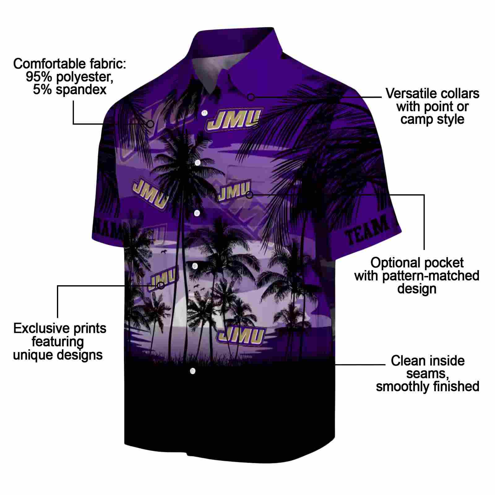 custom james madison dukes sunset scene purple black hawaiian shirt new arrival