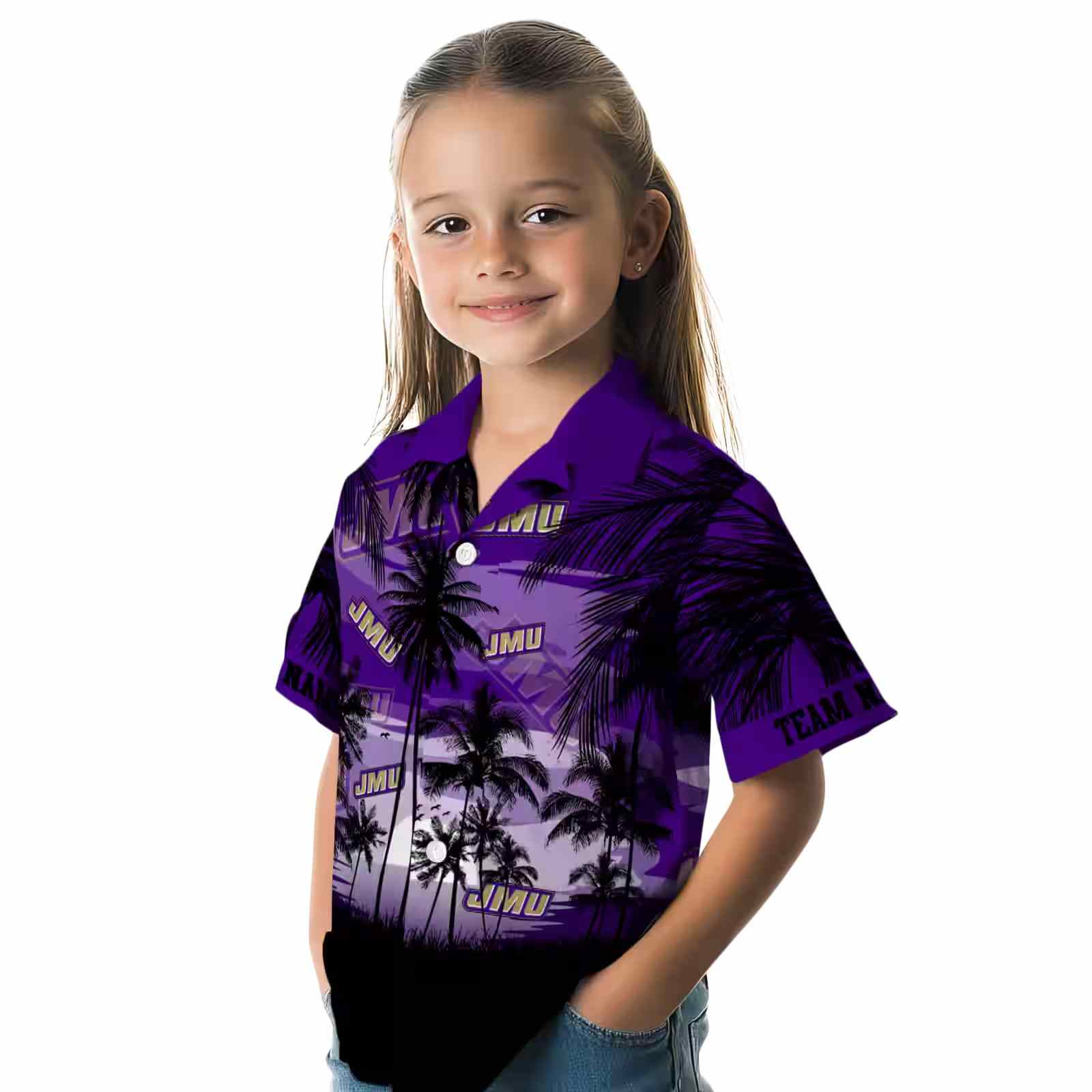 custom james madison dukes sunset scene purple black hawaiian shirt premium grade