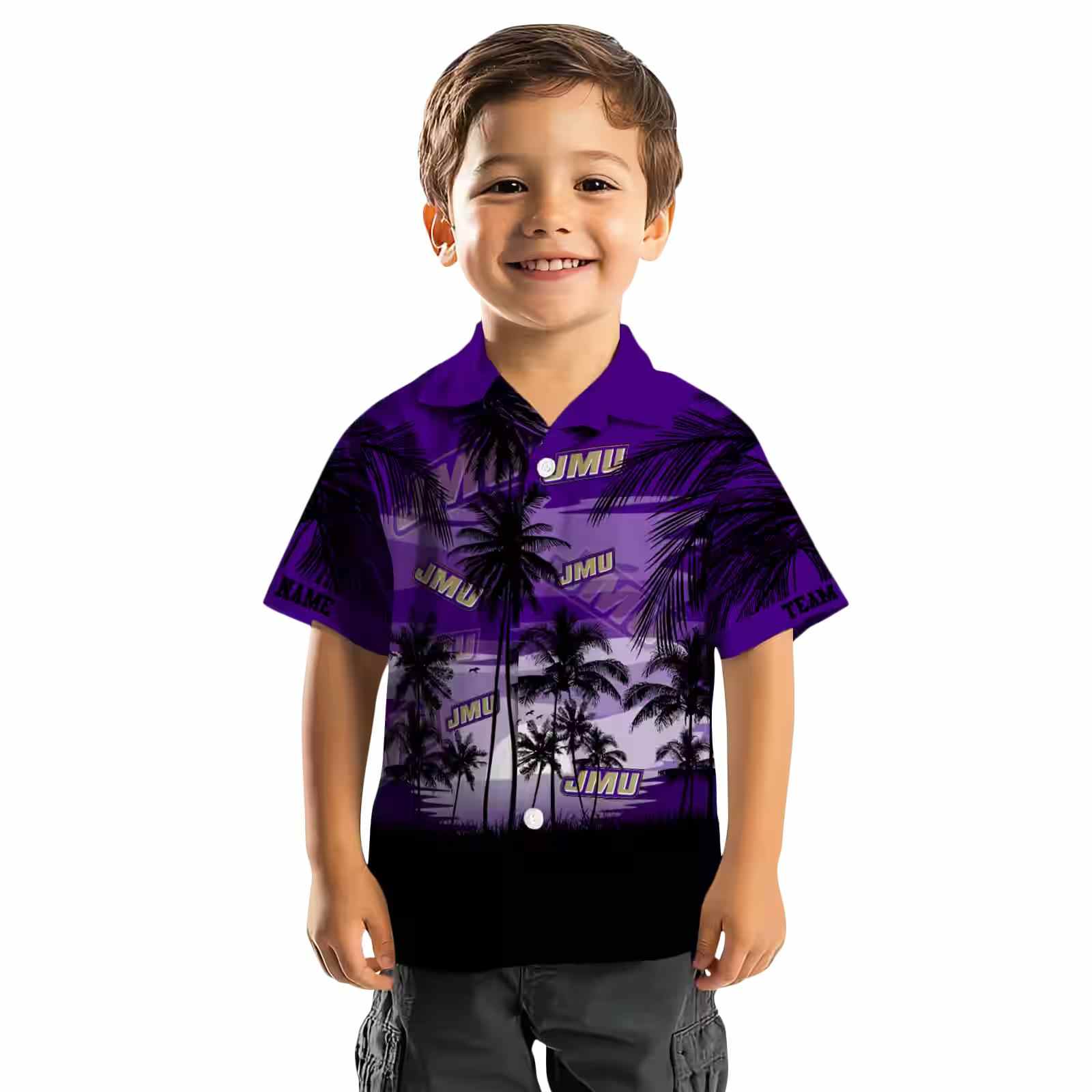 custom james madison dukes sunset scene purple black hawaiian shirt top rated