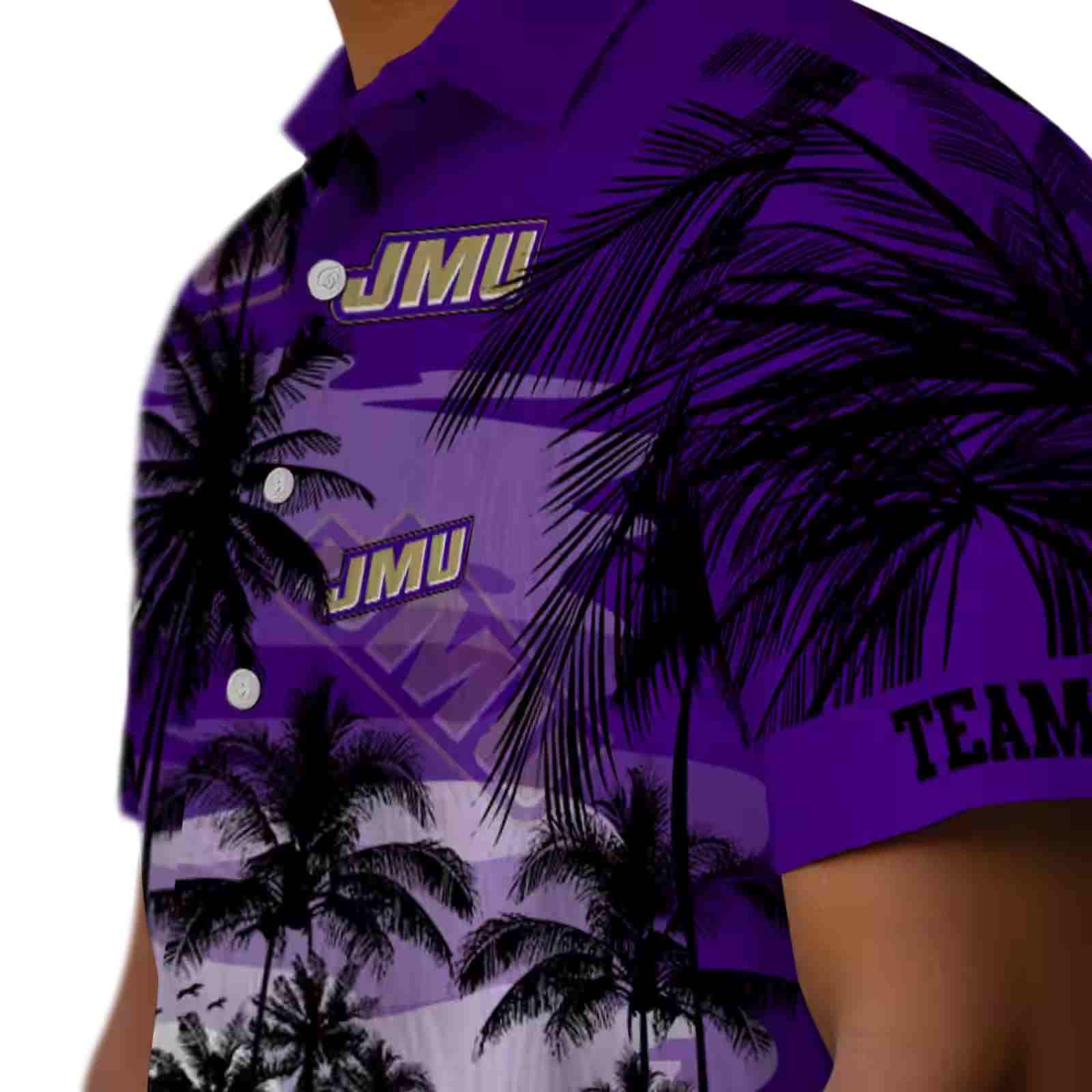 custom james madison dukes sunset scene purple black hawaiian shirt trendy