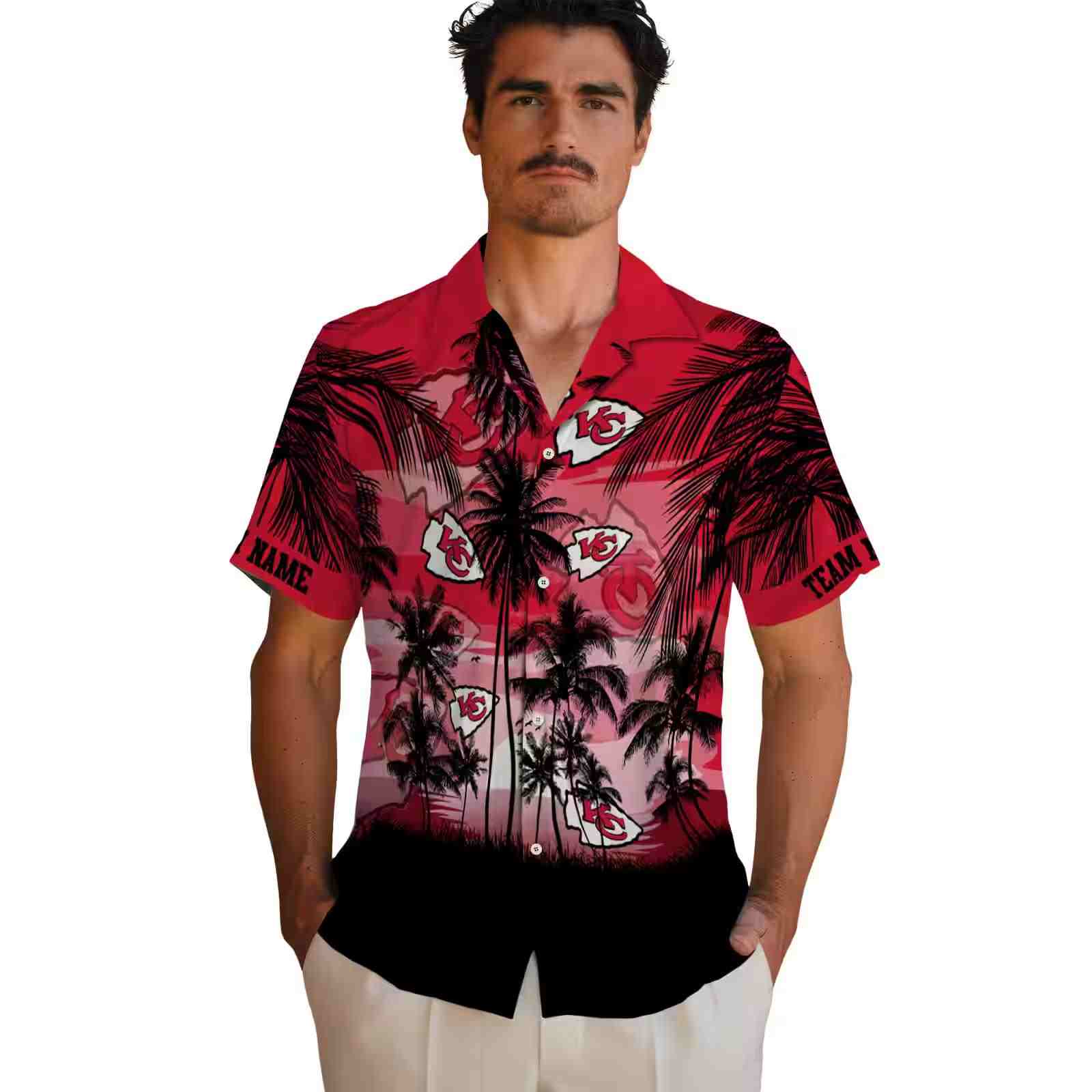 custom kansas city chiefs sunset scene red black hawaiian shirt fashion forward