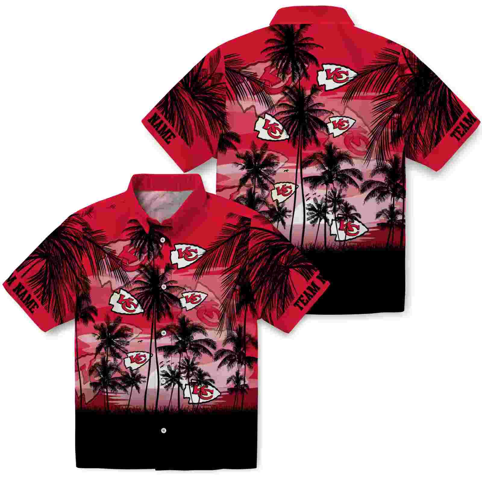 custom kansas city chiefs sunset scene red black hawaiian shirt high quality