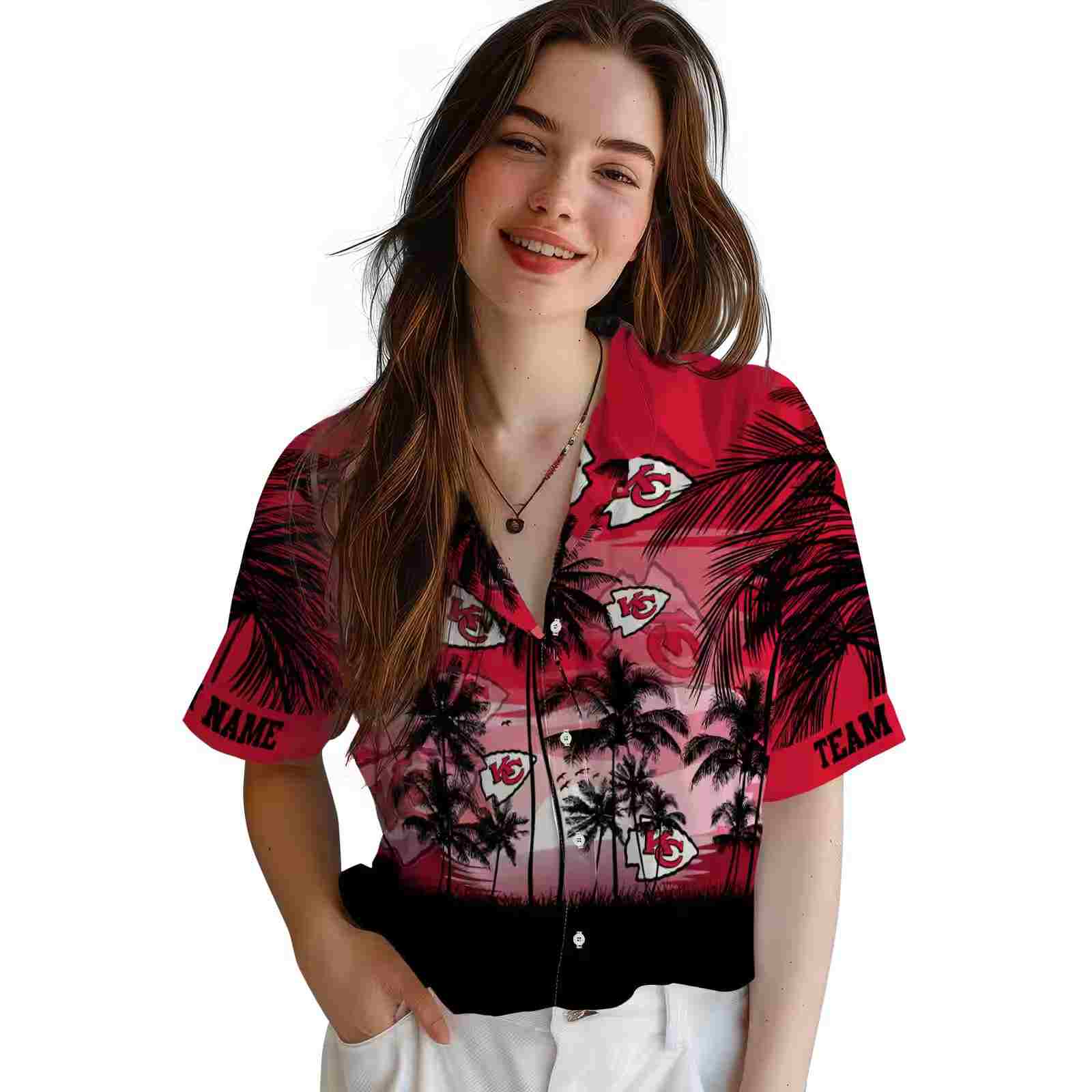 custom kansas city chiefs sunset scene red black hawaiian shirt latest model