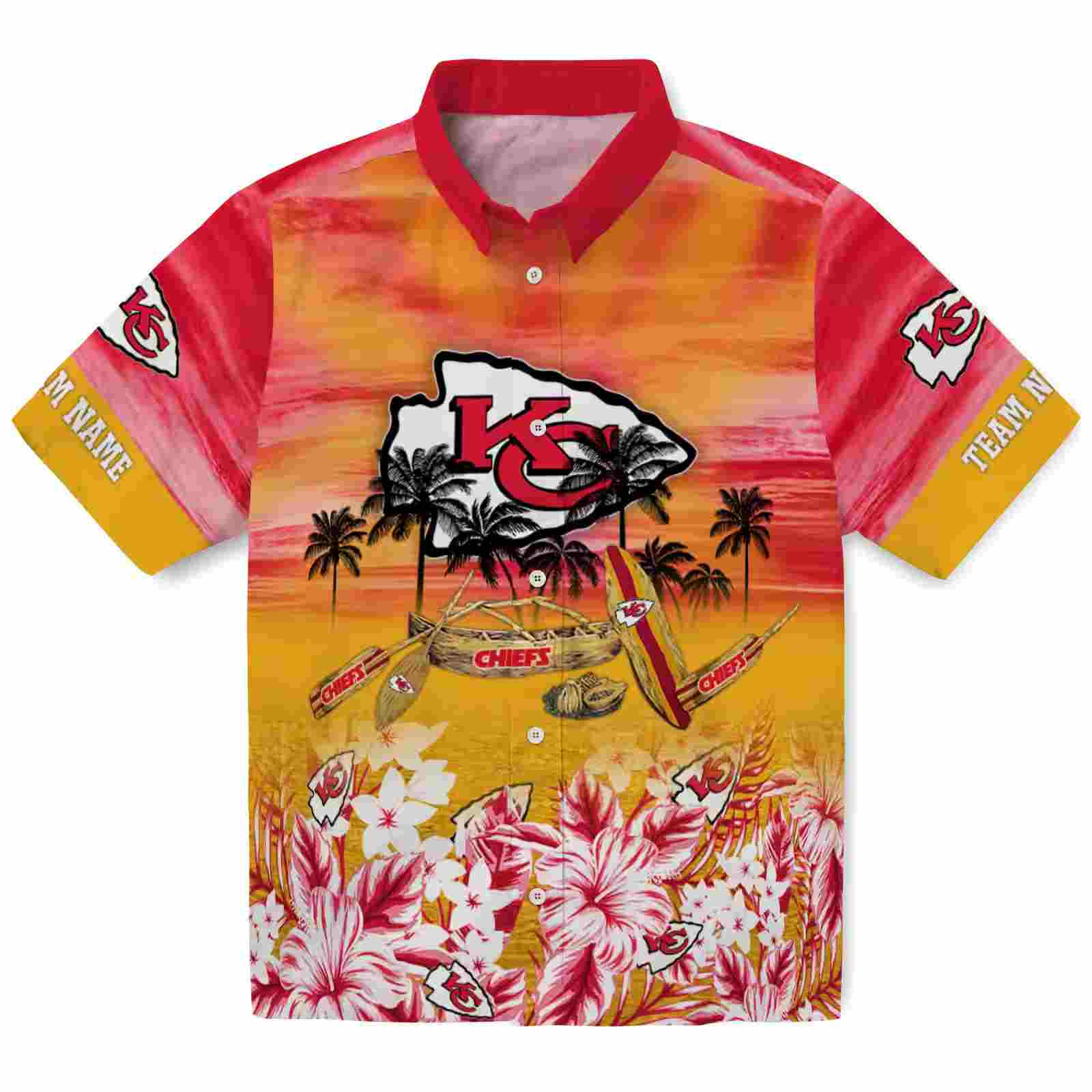 Custom Kansas City Chiefs Tropical Canoe Red Hawaiian Shirt