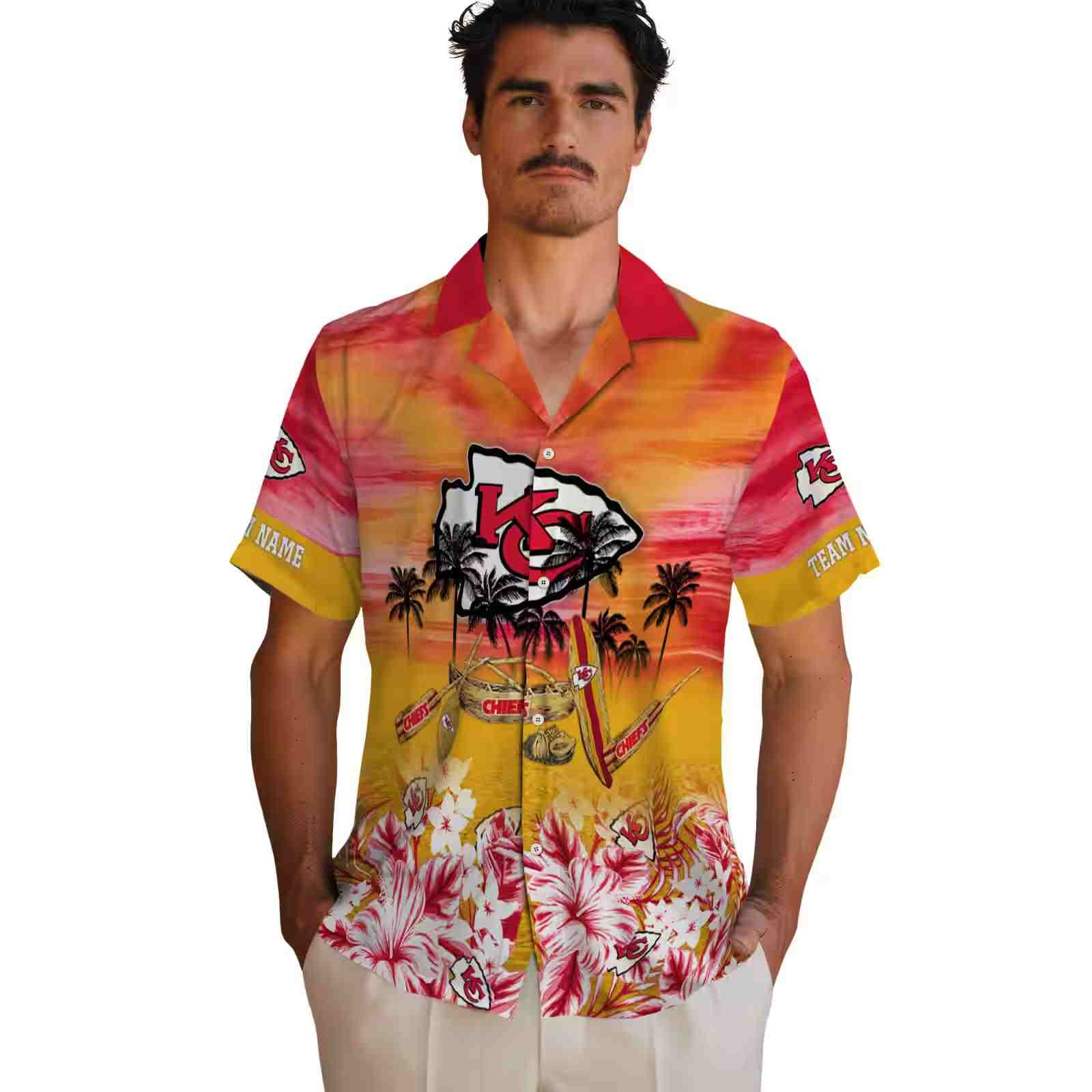 custom kansas city chiefs tropical canoe red hawaiian shirt fashion forward