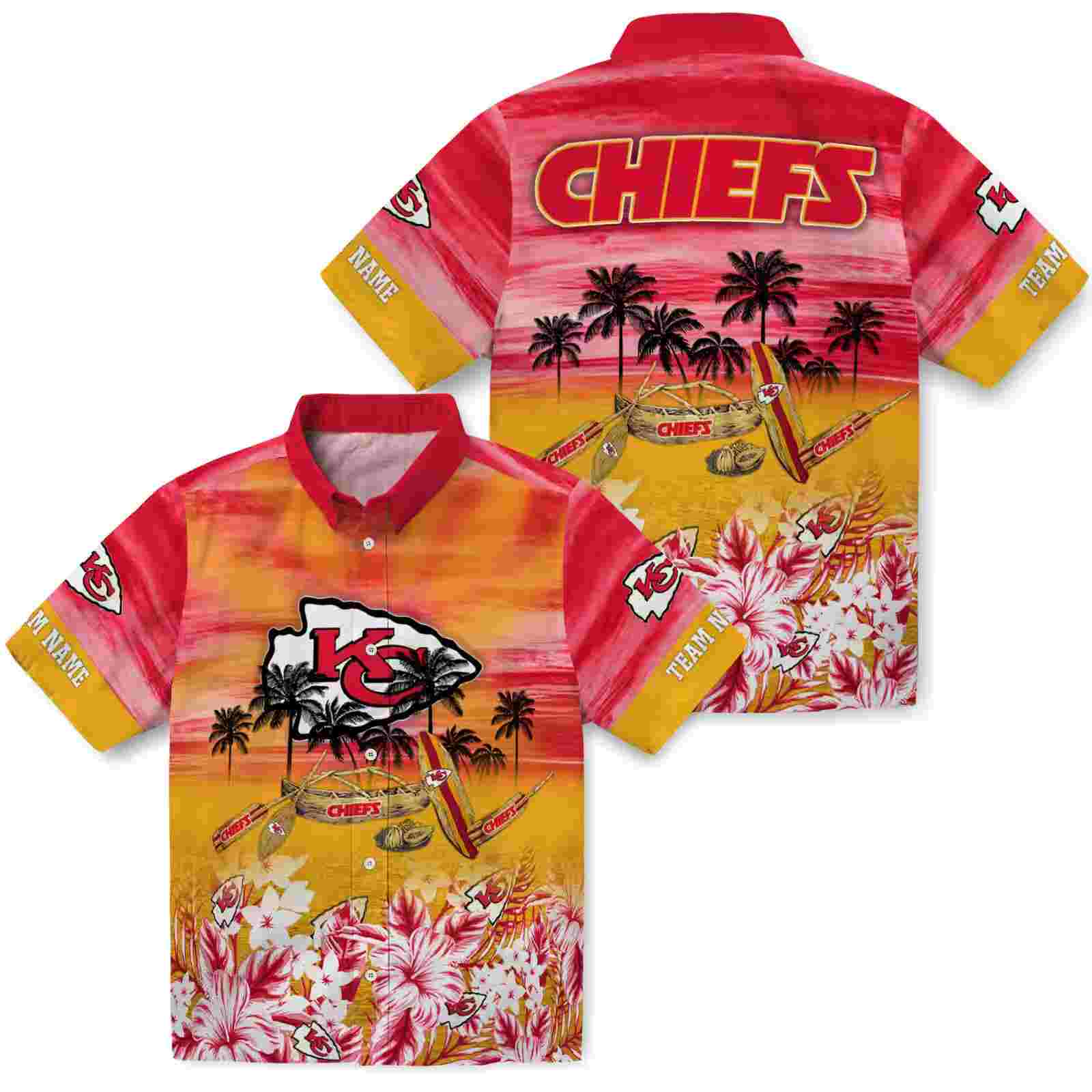 custom kansas city chiefs tropical canoe red hawaiian shirt high quality