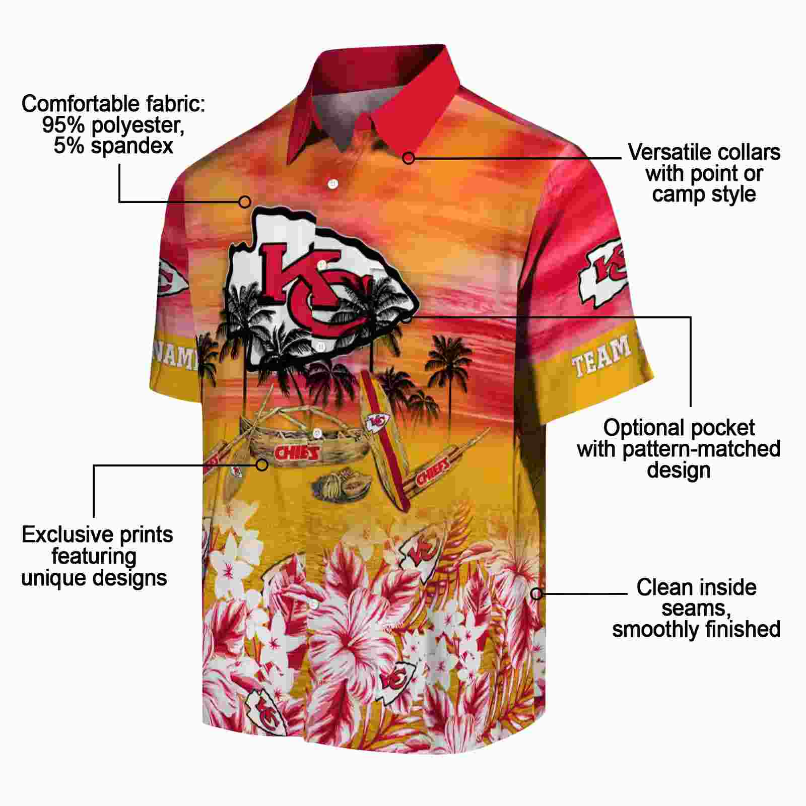 custom kansas city chiefs tropical canoe red hawaiian shirt new arrival