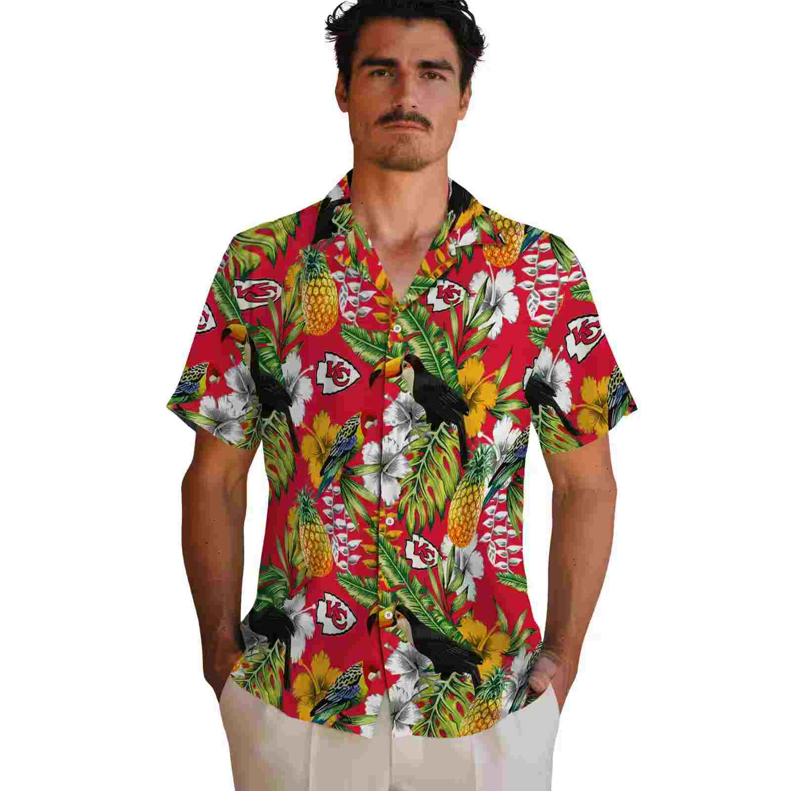 custom kansas city chiefs tropical toucan red green hawaiian shirt fashion forward