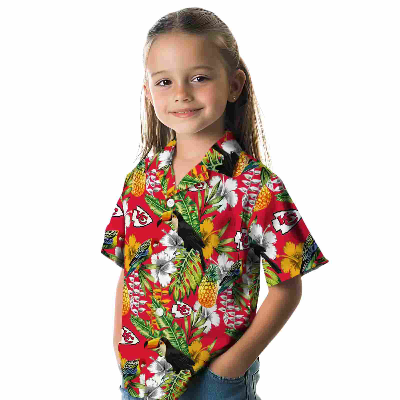 custom kansas city chiefs tropical toucan red green hawaiian shirt premium grade