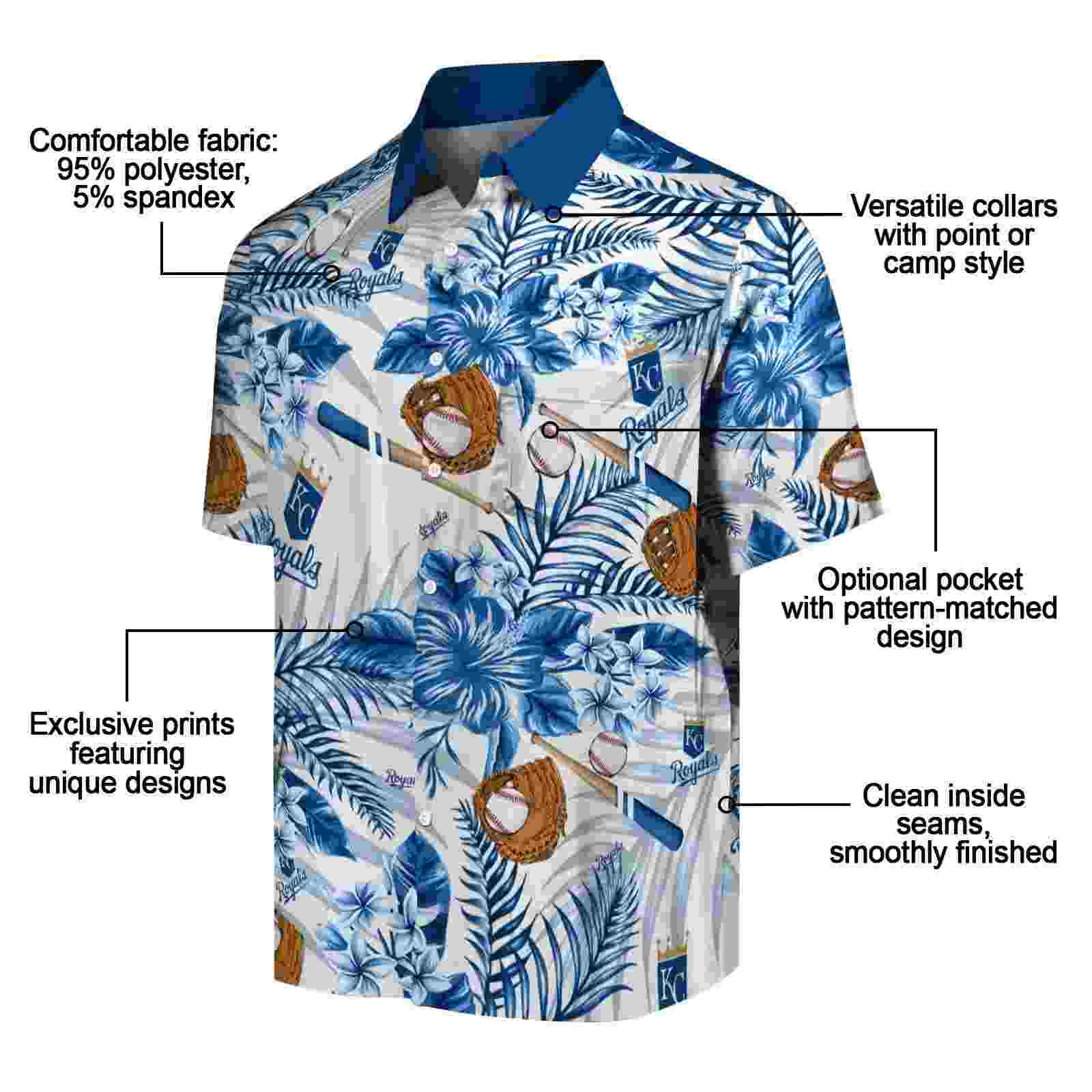 custom kansas city royals floral baseball royal blue white hawaiian shirt new arrival