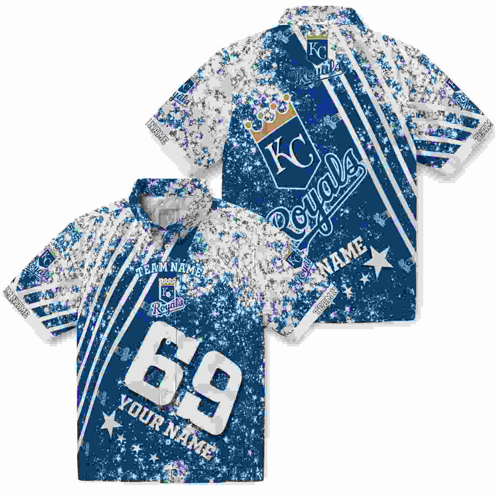 custom kansas city royals star stripes royal blue hawaiian shirt high quality