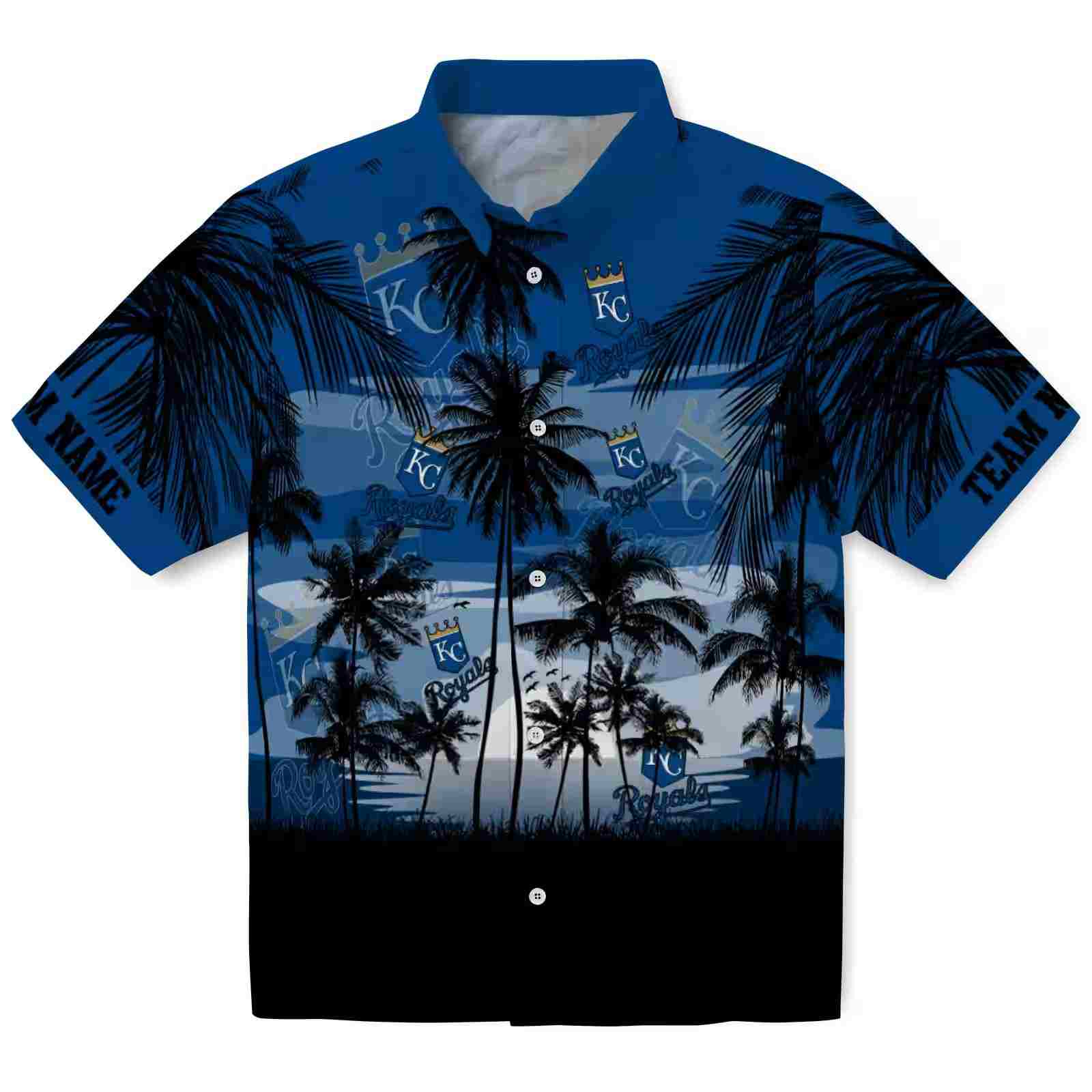 Custom Kansas City Royals Sunset Scene Royal Blue Black Hawaiian Shirt