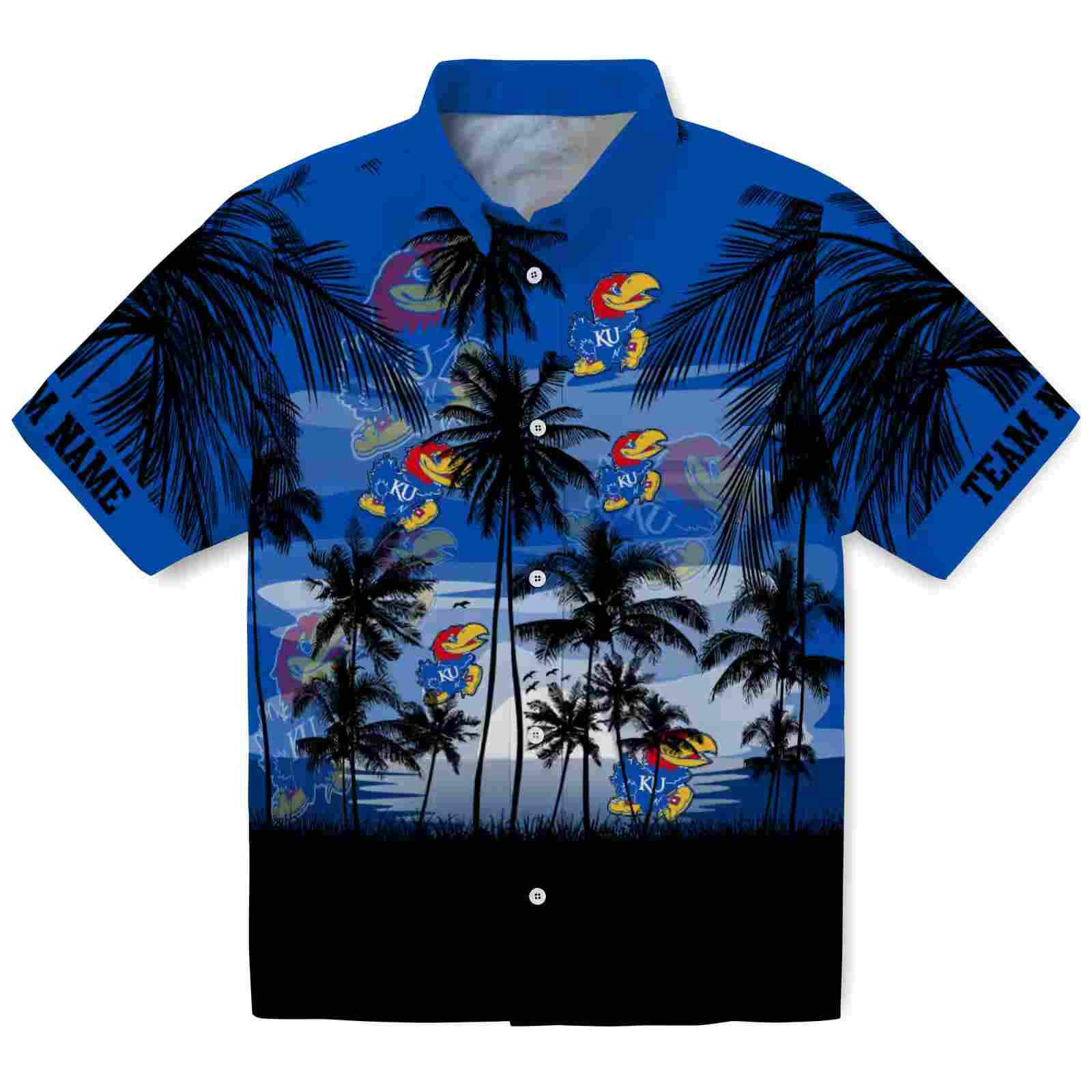 Custom Kansas Jayhawks Sunset Scene Blue Black Hawaiian Shirt