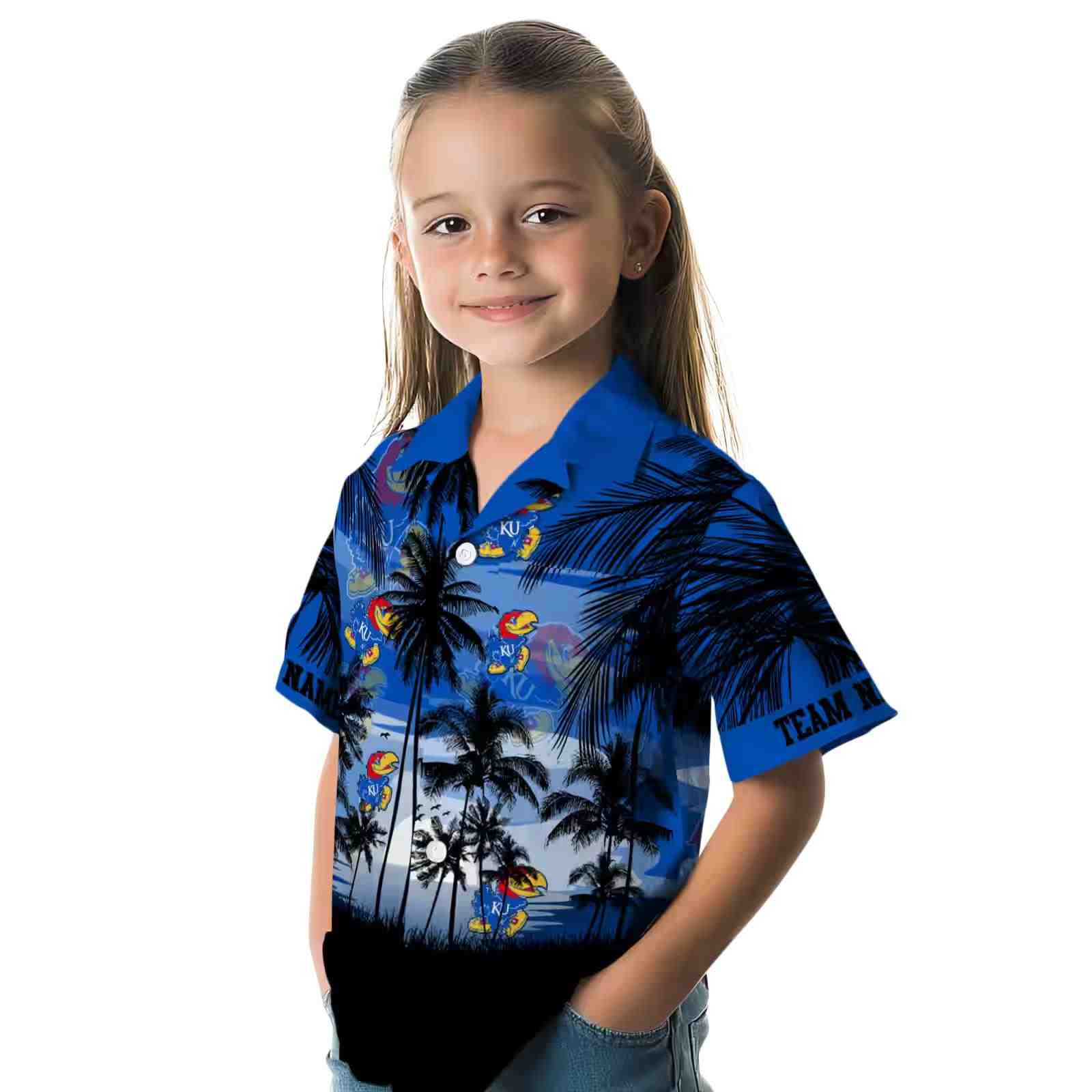 custom kansas jayhawks sunset scene blue black hawaiian shirt premium grade