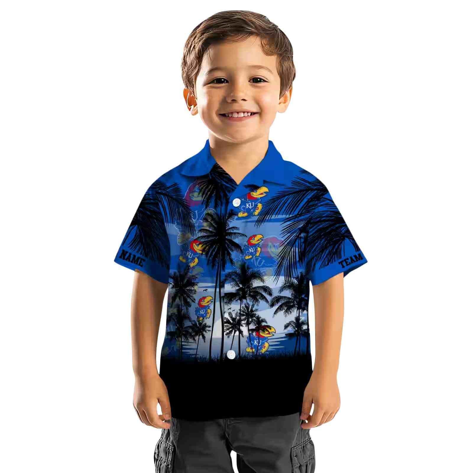 custom kansas jayhawks sunset scene blue black hawaiian shirt top rated