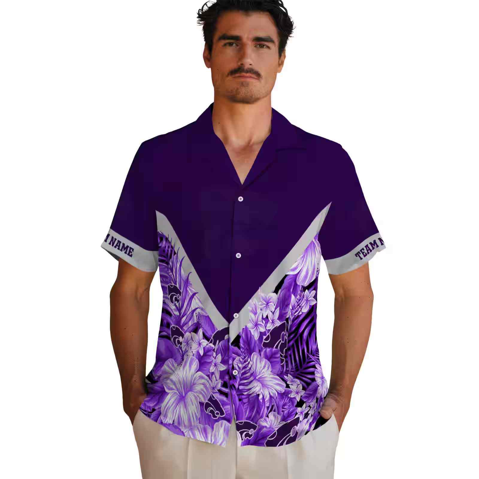 custom kansas state wildcats floral chevron purple hawaiian shirt fashion forward