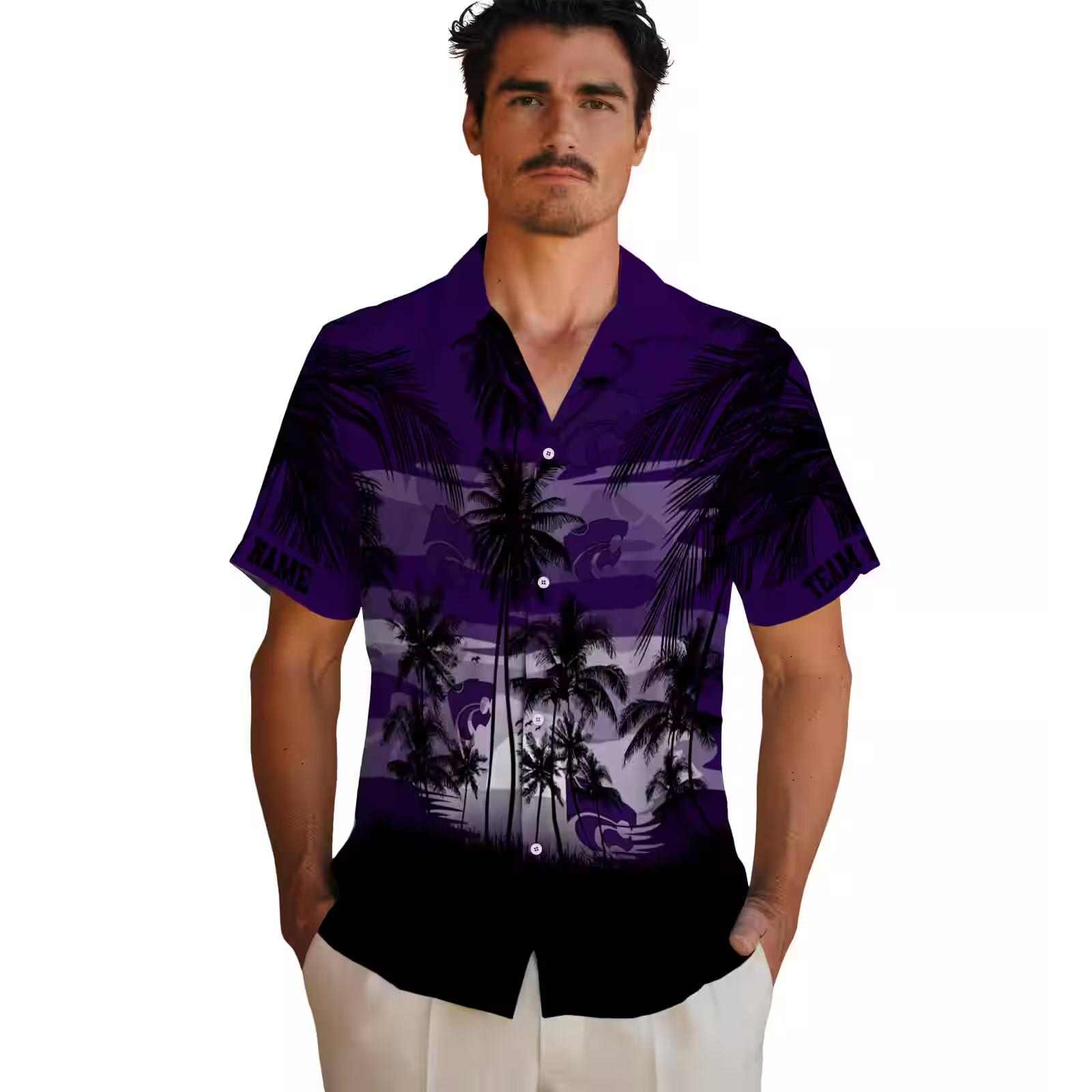 custom kansas state wildcats sunset scene purple black hawaiian shirt fashion forward