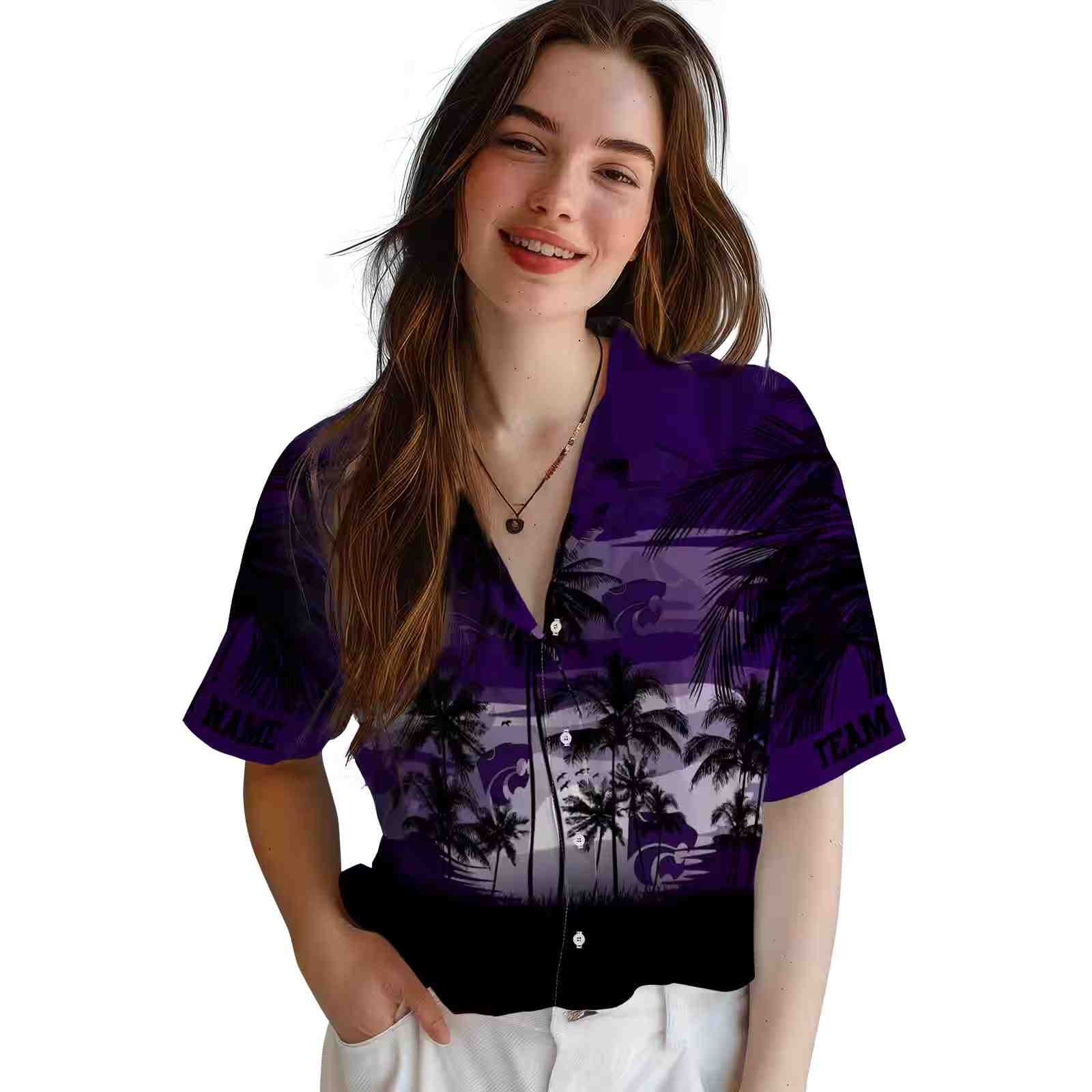 custom kansas state wildcats sunset scene purple black hawaiian shirt latest model