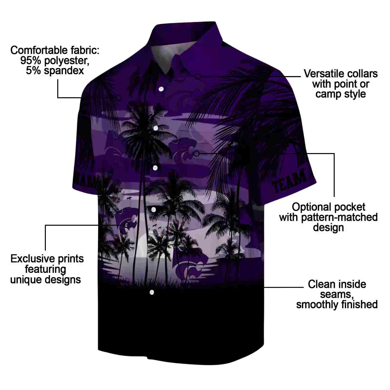 custom kansas state wildcats sunset scene purple black hawaiian shirt new arrival