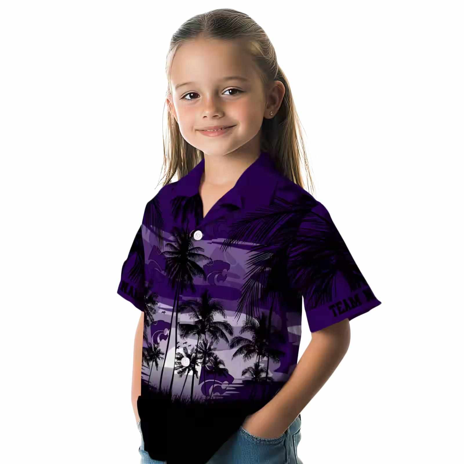 custom kansas state wildcats sunset scene purple black hawaiian shirt premium grade