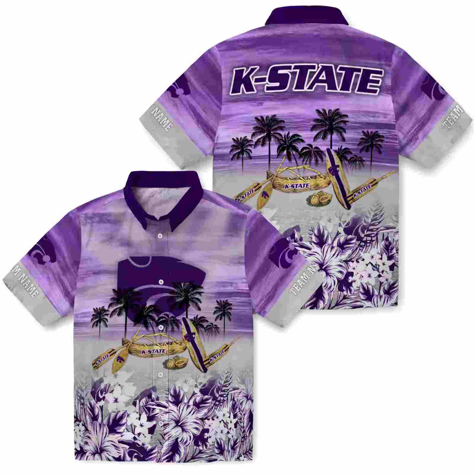 custom kansas state wildcats tropical canoe purple hawaiian shirt high quality