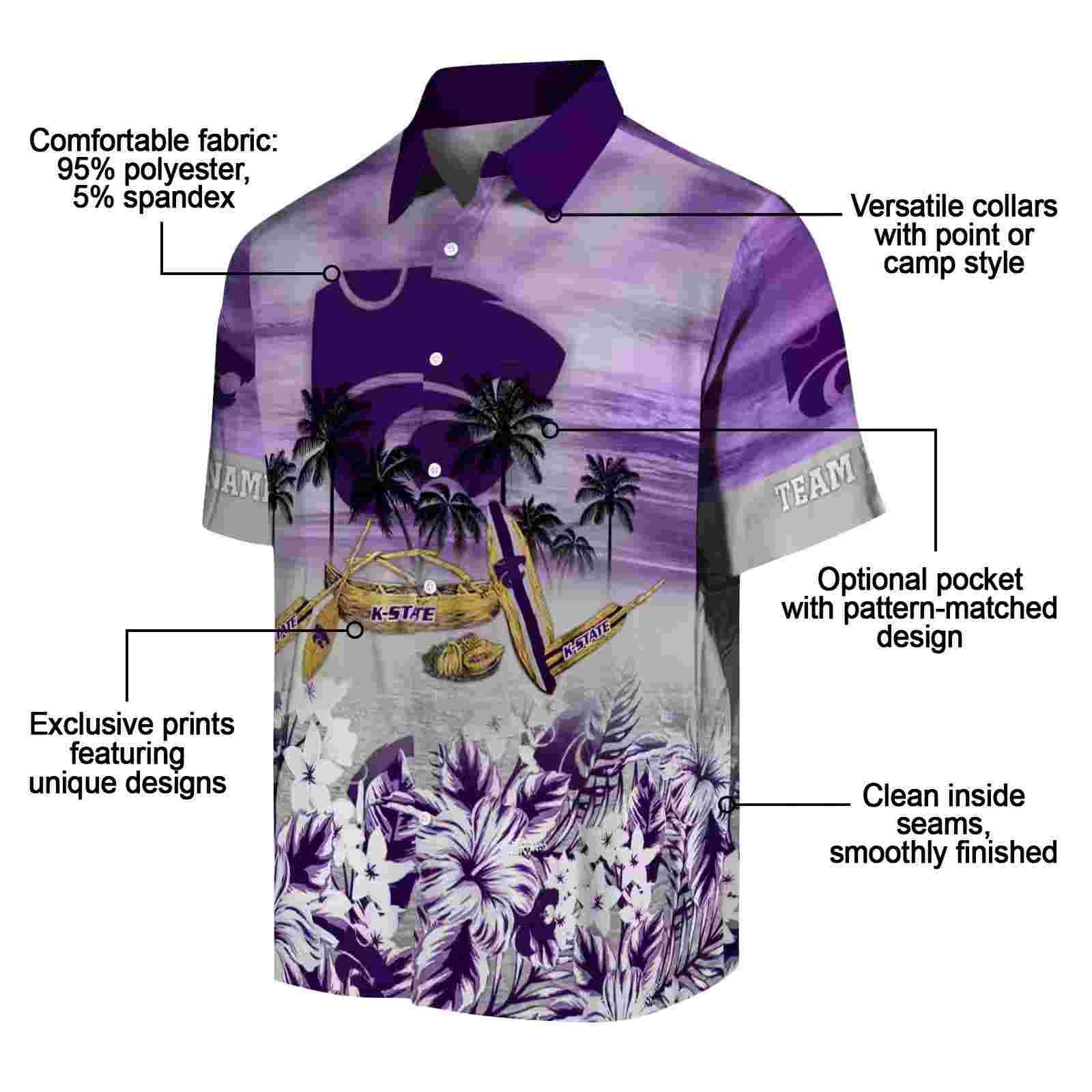 custom kansas state wildcats tropical canoe purple hawaiian shirt new arrival