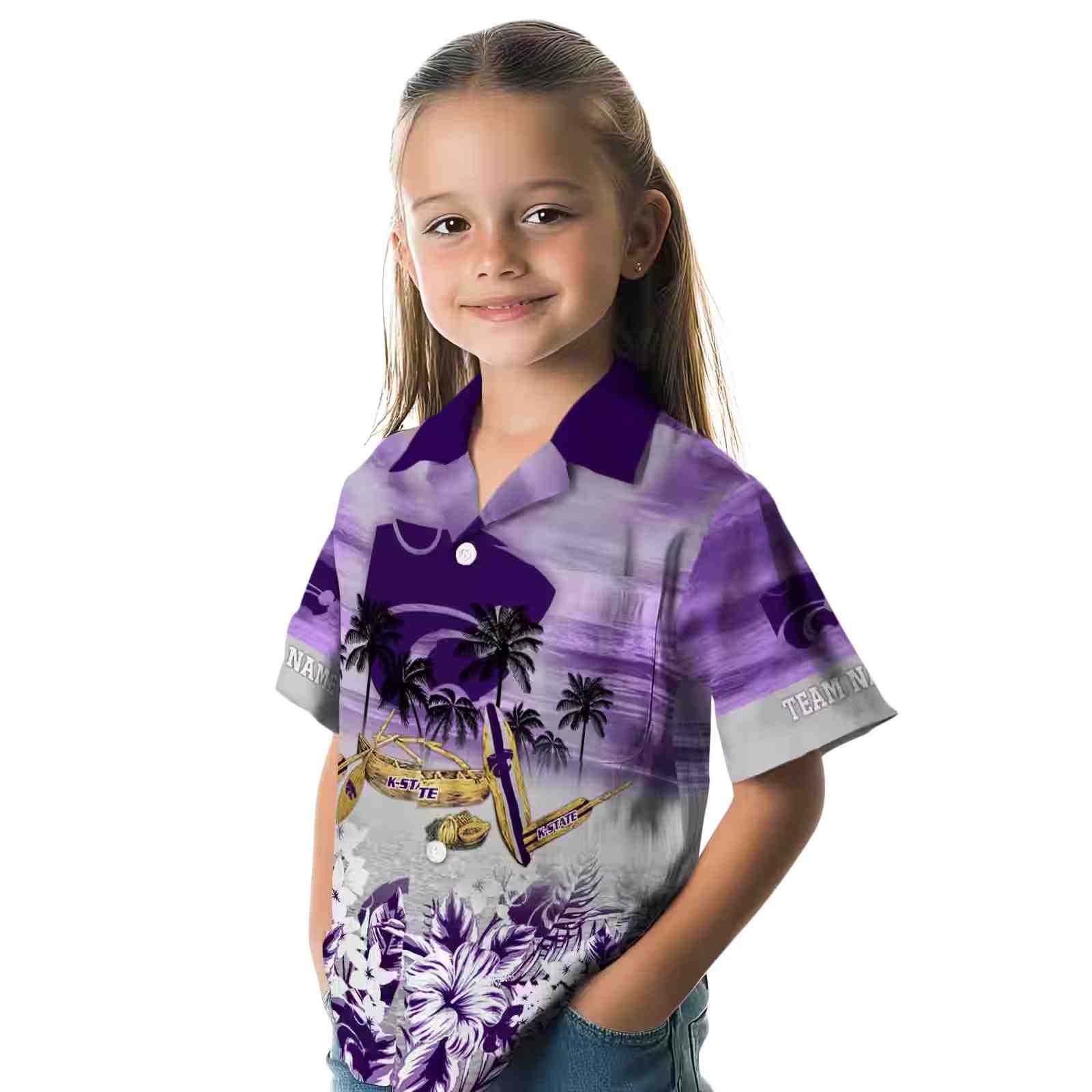 custom kansas state wildcats tropical canoe purple hawaiian shirt premium grade