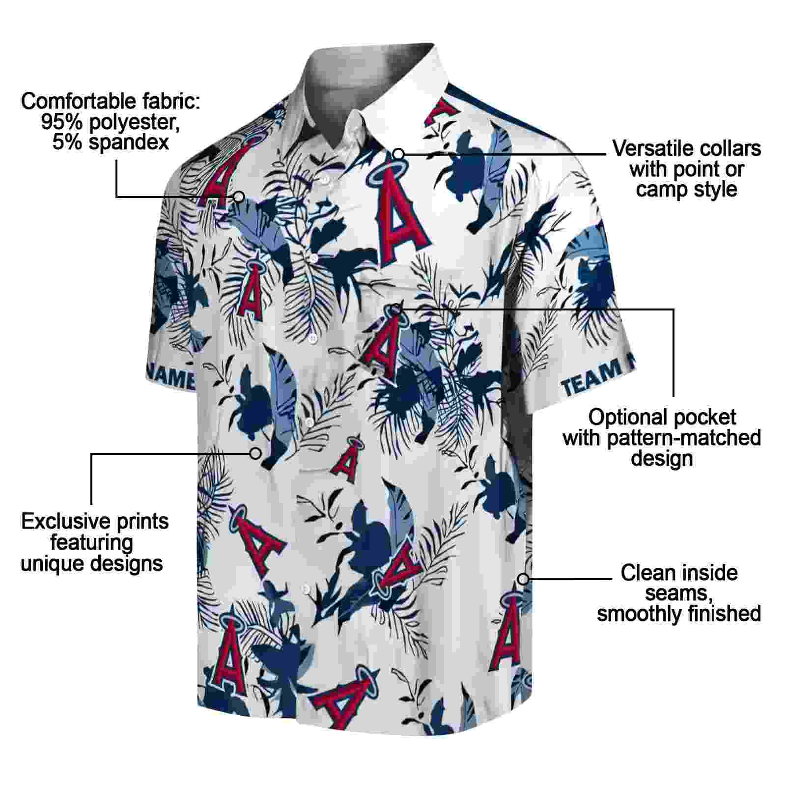 custom los angeles angels botanical theme blue white hawaiian shirt new arrival