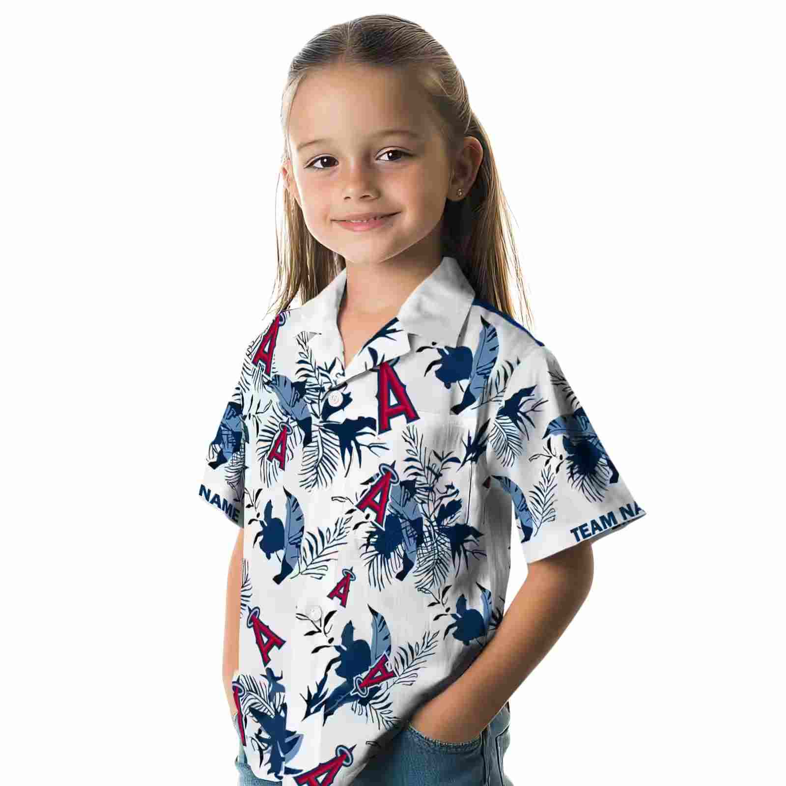 custom los angeles angels botanical theme blue white hawaiian shirt premium grade