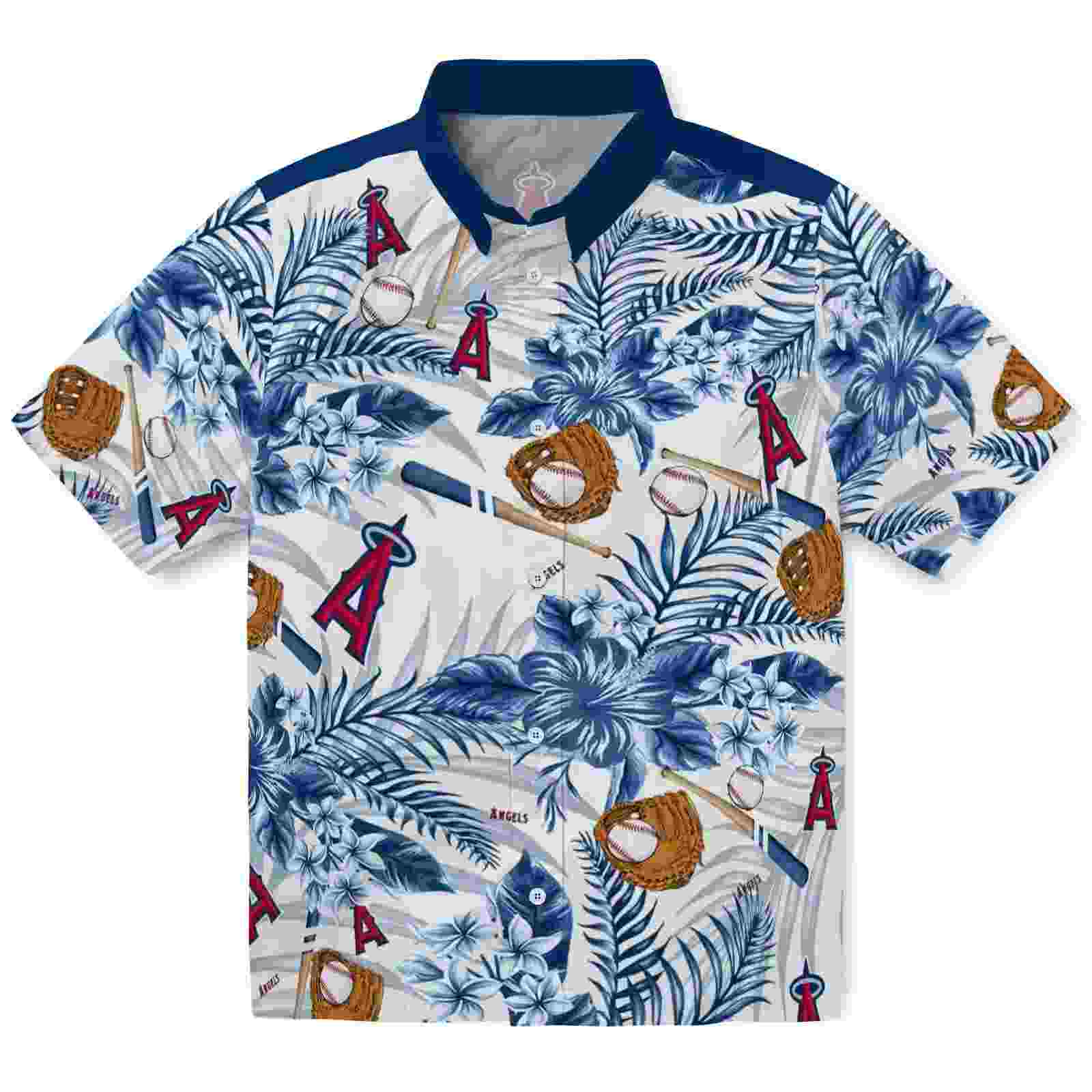 Custom Los Angeles Angels Floral Baseball Blue White Hawaiian Shirt