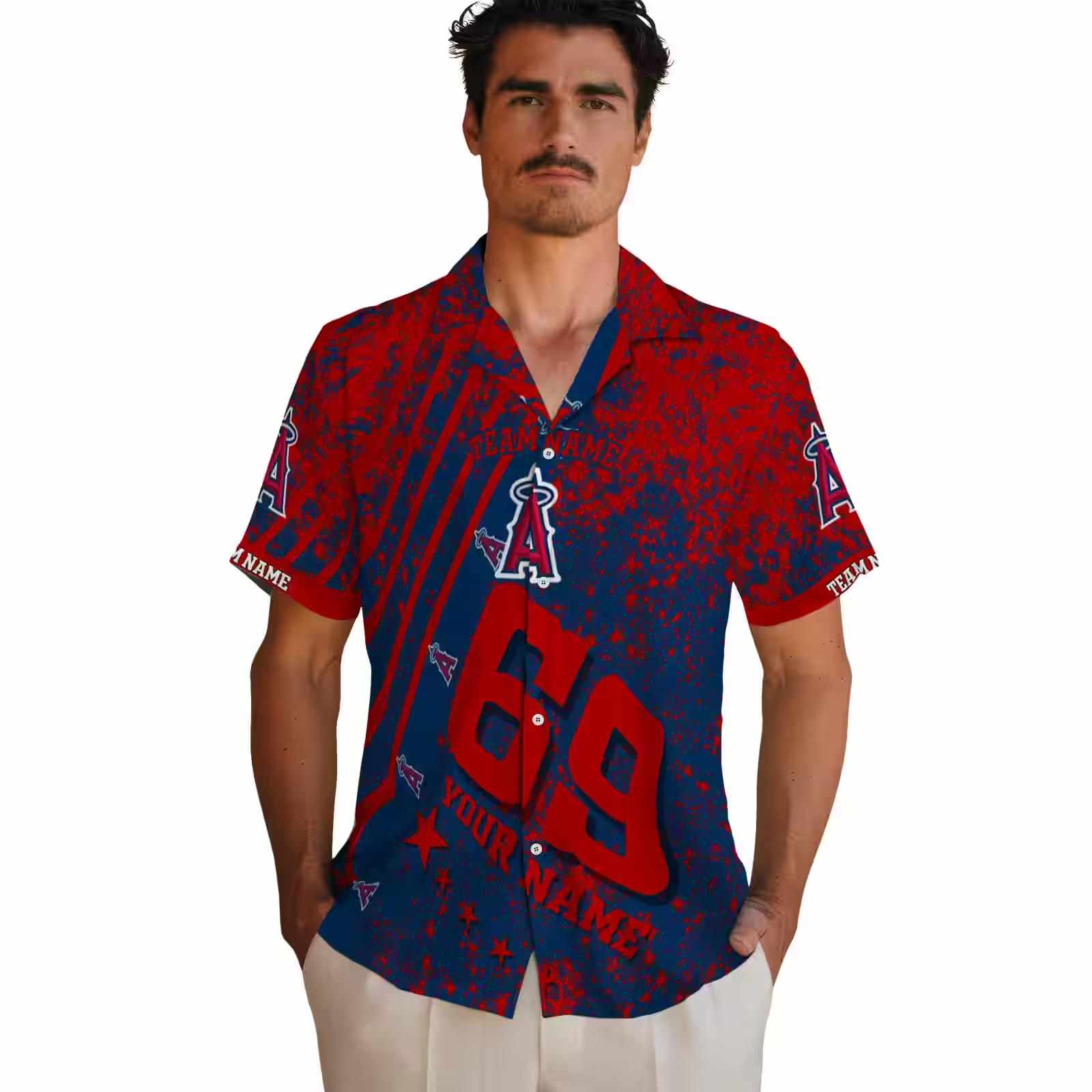 custom los angeles angels star stripes blue hawaiian shirt fashion forward