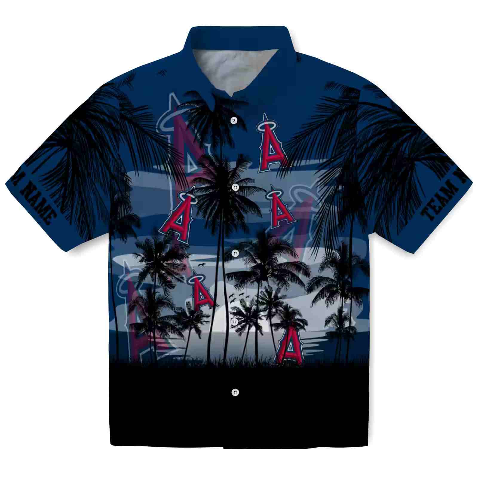 Custom Los Angeles Angels Sunset Scene Blue Black Hawaiian Shirt