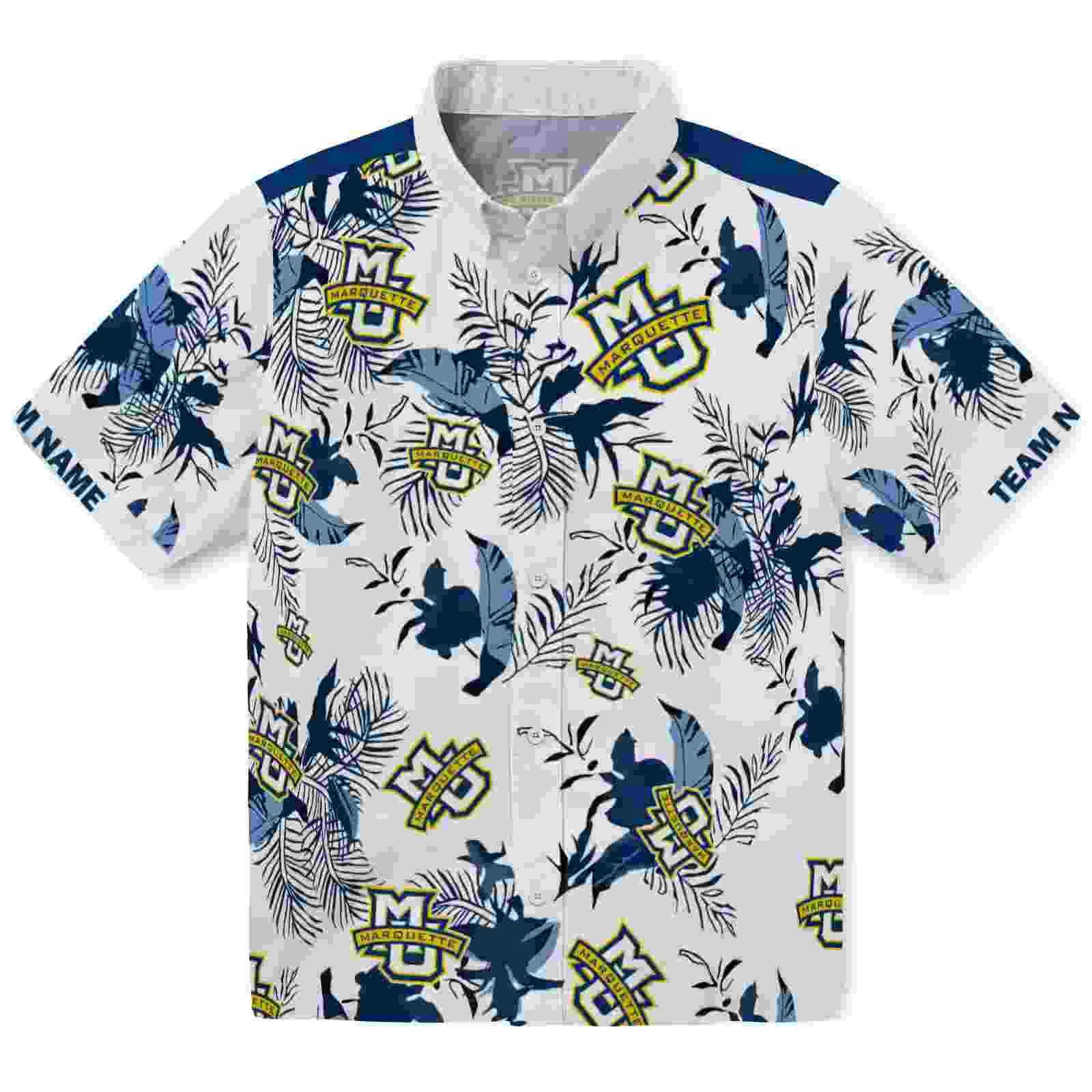 Custom Marquette Golden Eagles Botanical Theme Blue White Hawaiian Shirt