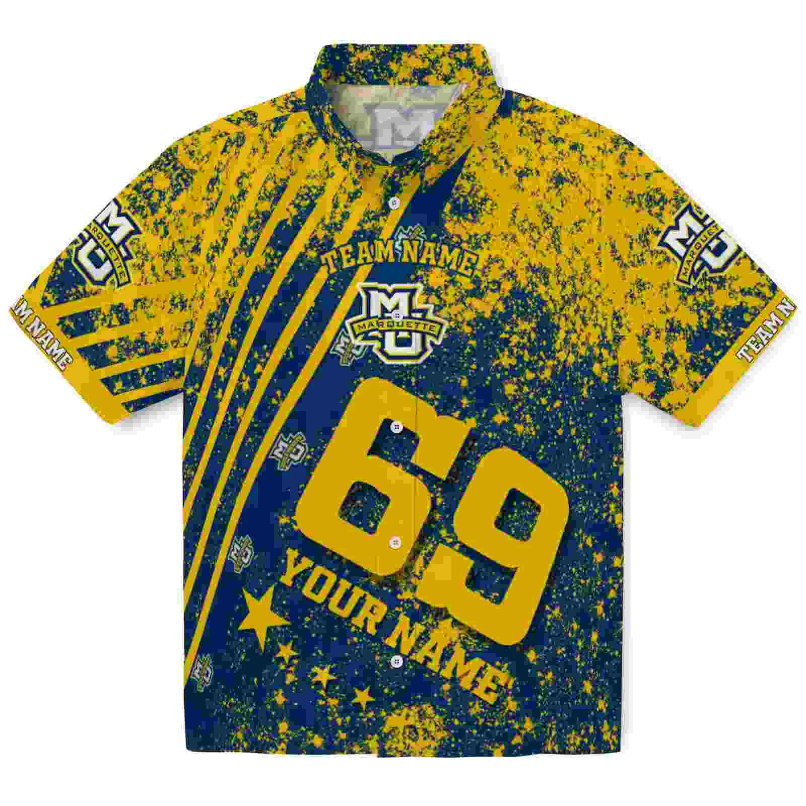 Custom Marquette Golden Eagles Star Stripes Blue Hawaiian Shirt