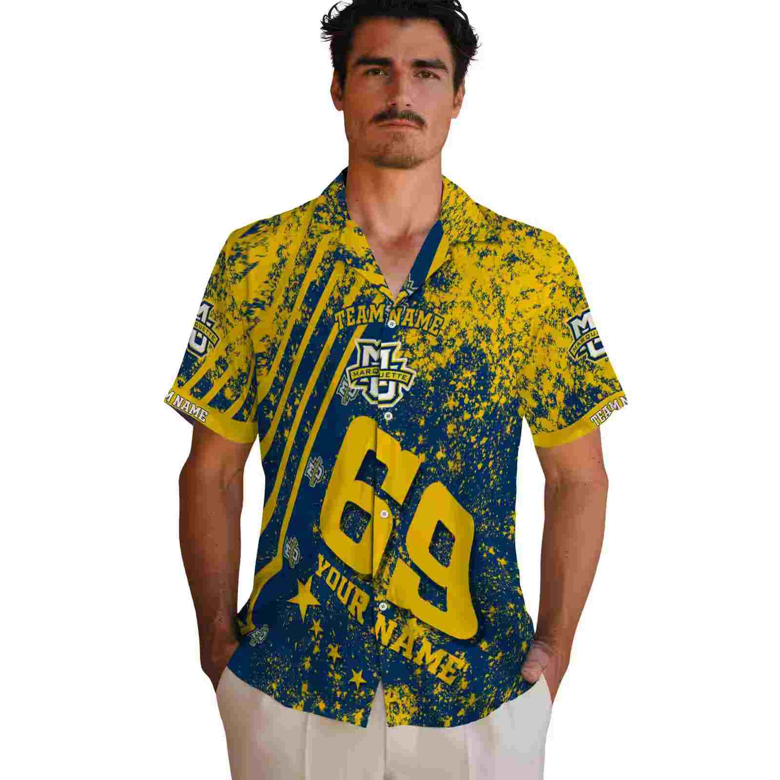 custom marquette golden eagles star stripes blue hawaiian shirt fashion forward