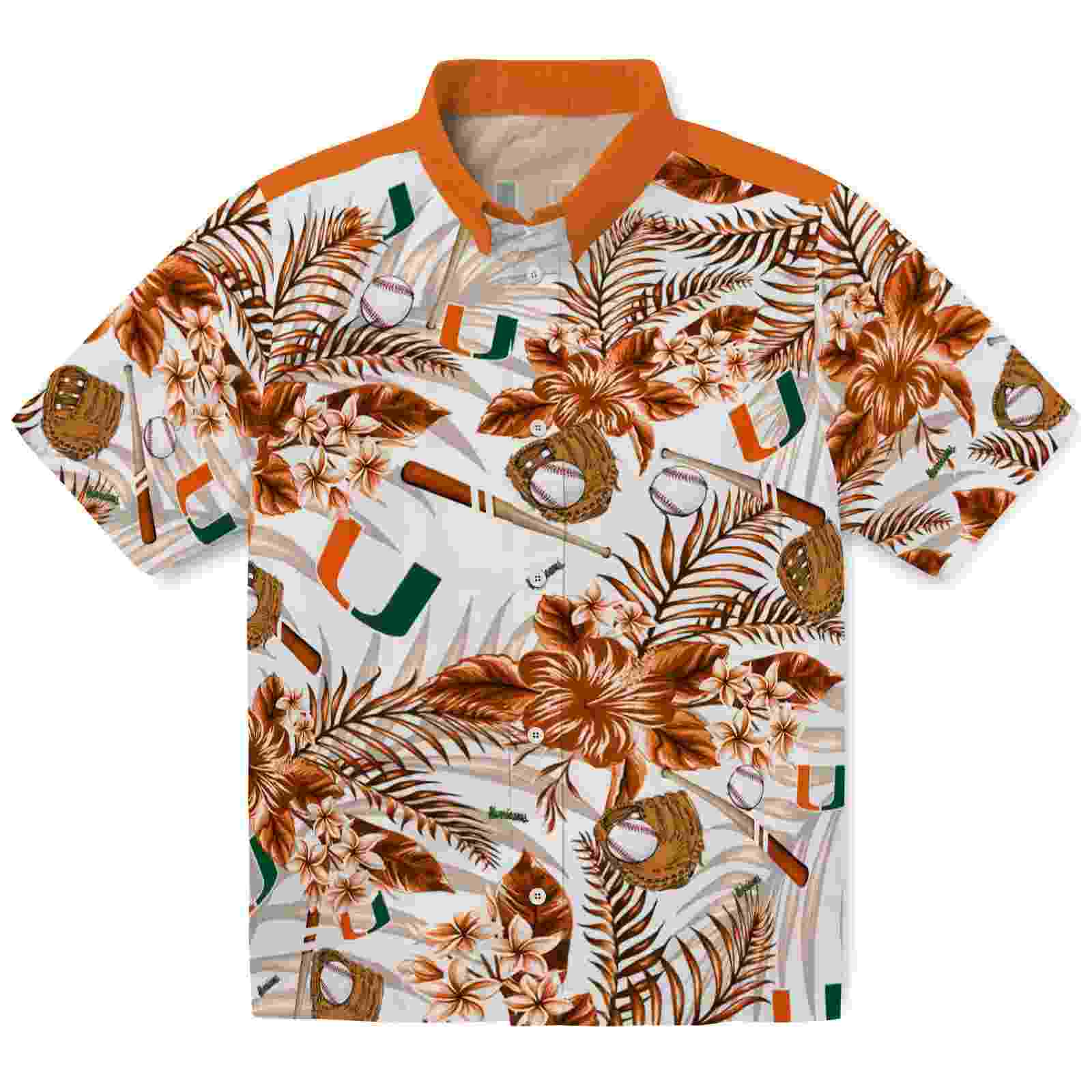 Custom Miami Hurricanes Floral Baseball Orange White Hawaiian Shirt