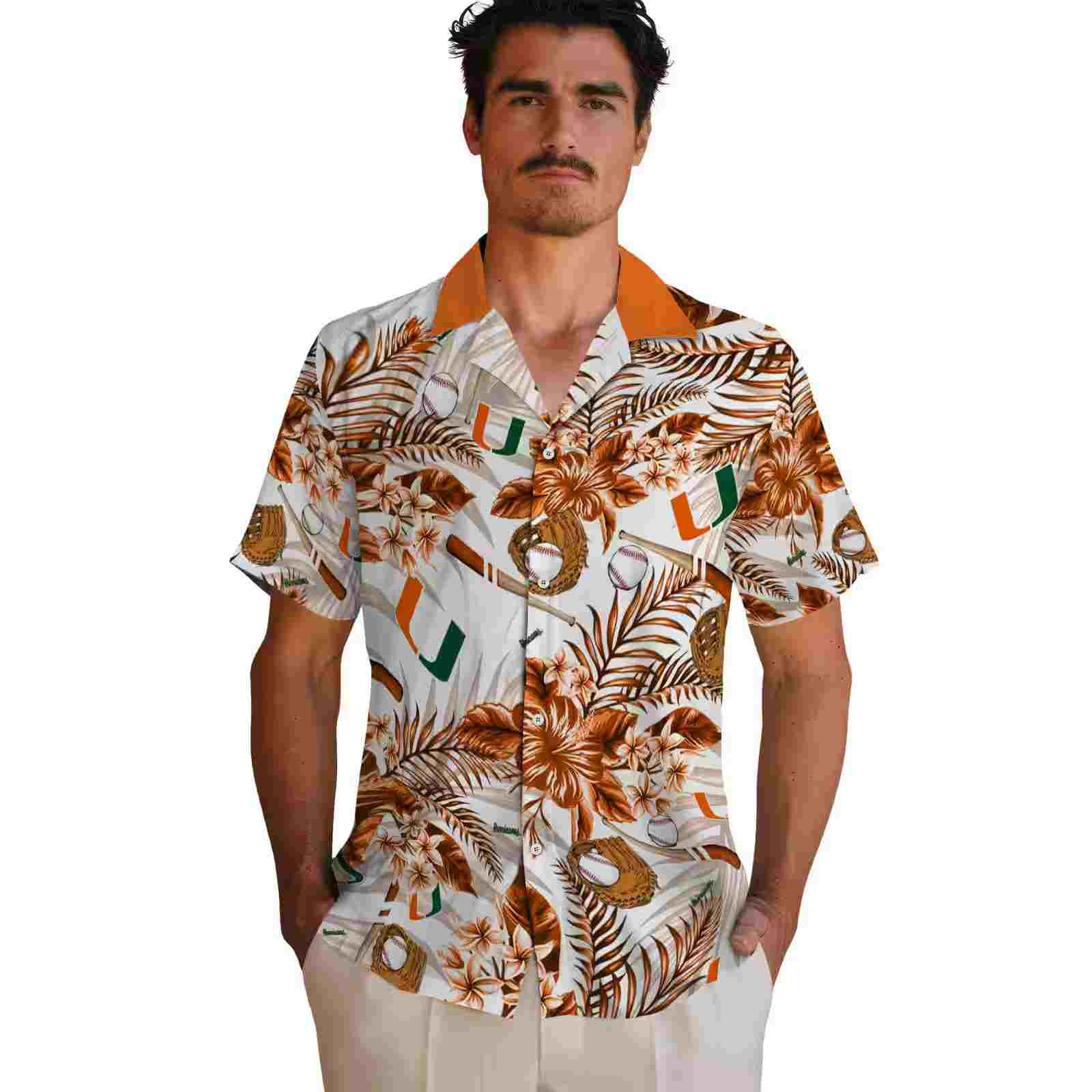 custom miami hurricanes floral baseball orange white hawaiian shirt fashion forward