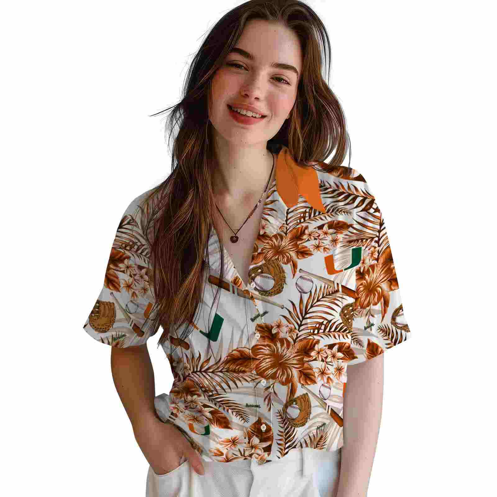 custom miami hurricanes floral baseball orange white hawaiian shirt latest model