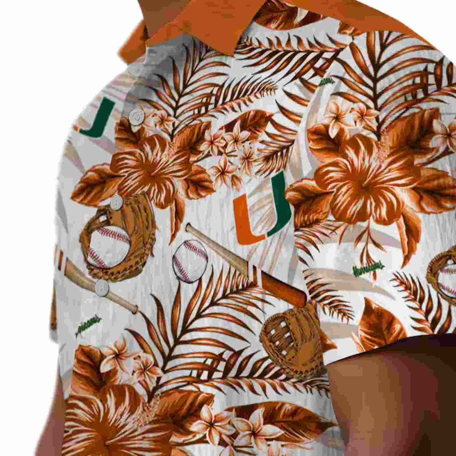 custom miami hurricanes floral baseball orange white hawaiian shirt trendy