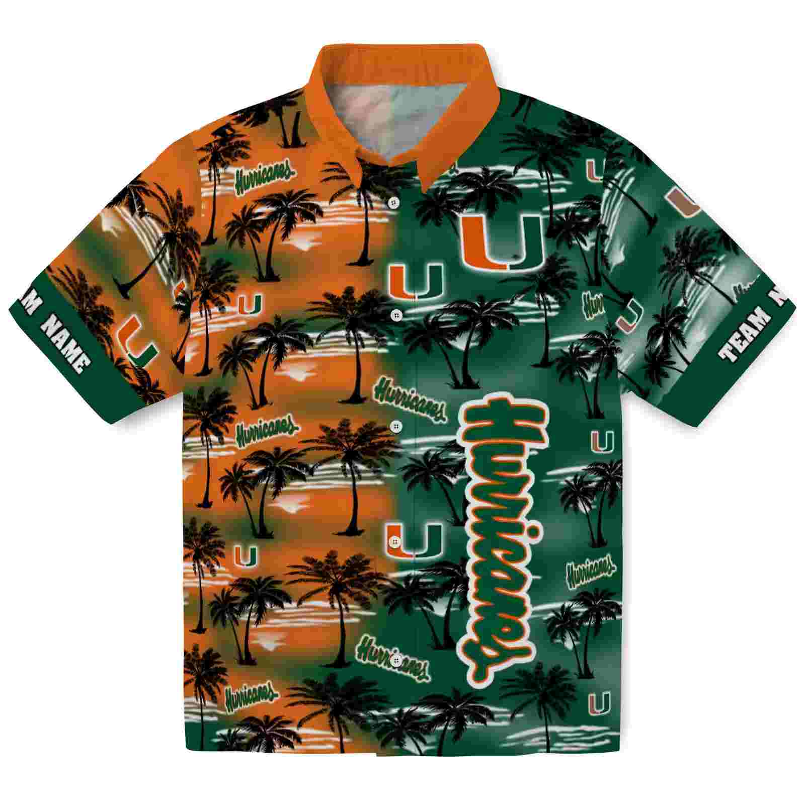 Custom Miami Hurricanes Palm Silhouettes Orange Hawaiian Shirt